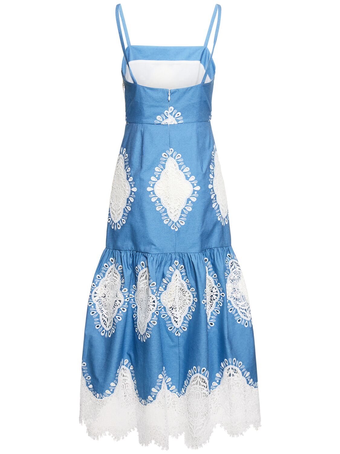 Shop Borgo De Nor Cordiela Lace & Denim Long Dress In Blue,white