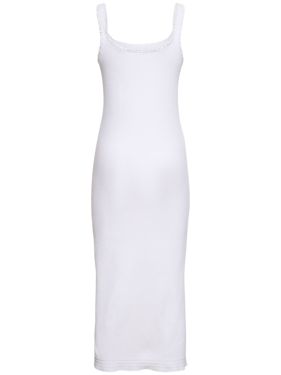 Shop Chloé Ribbed Cotton Jersey Logo Midi Dress In White