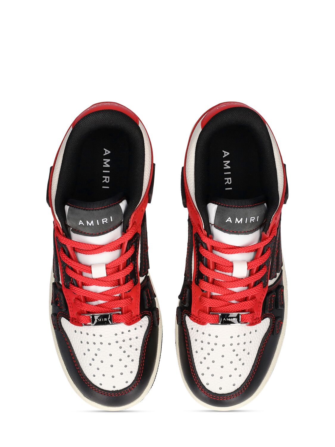 Shop Amiri Leather Lace-up Sneakers In Black,red