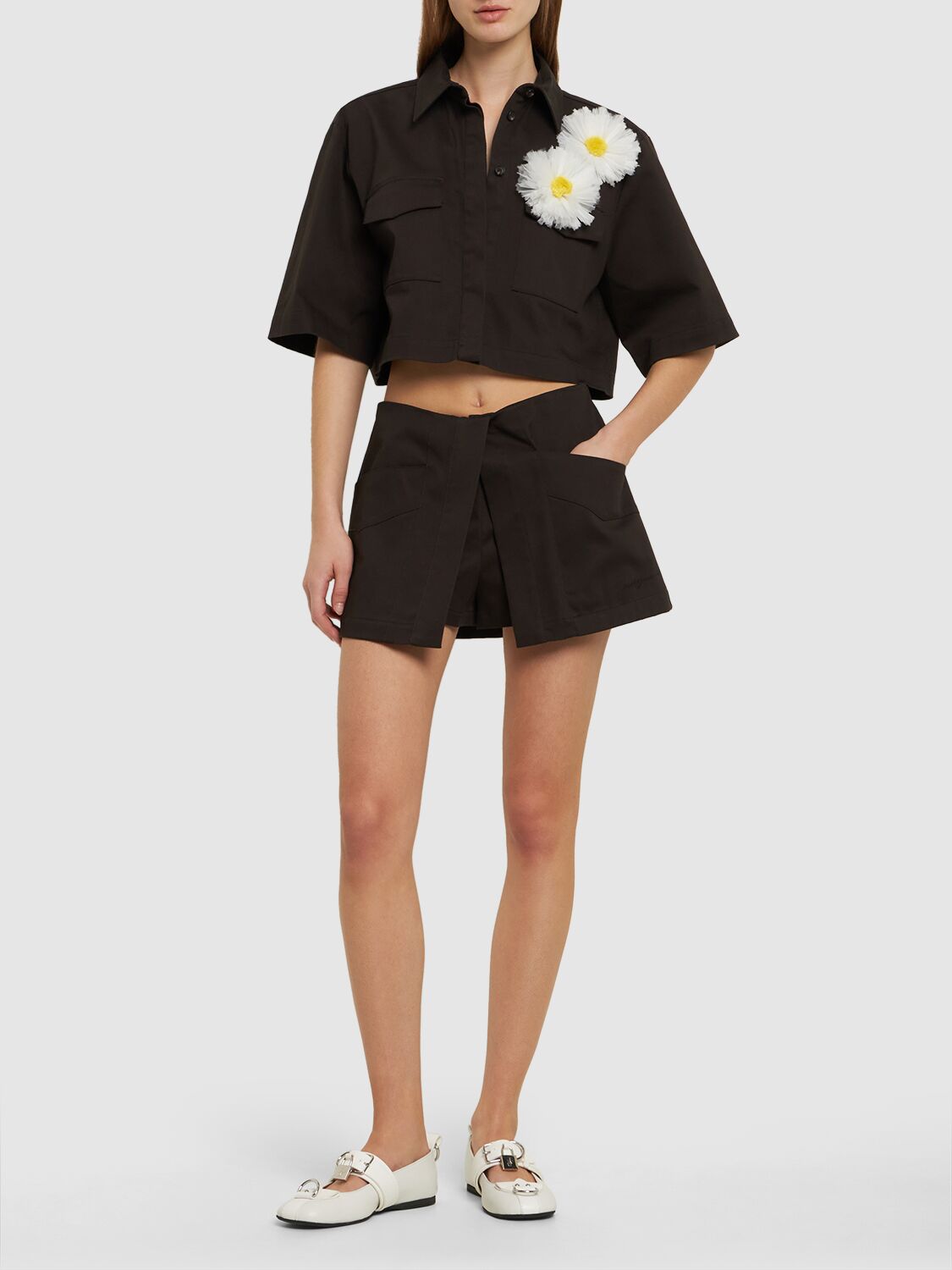 Shop Msgm Stretch Cotton Shorts In Brown