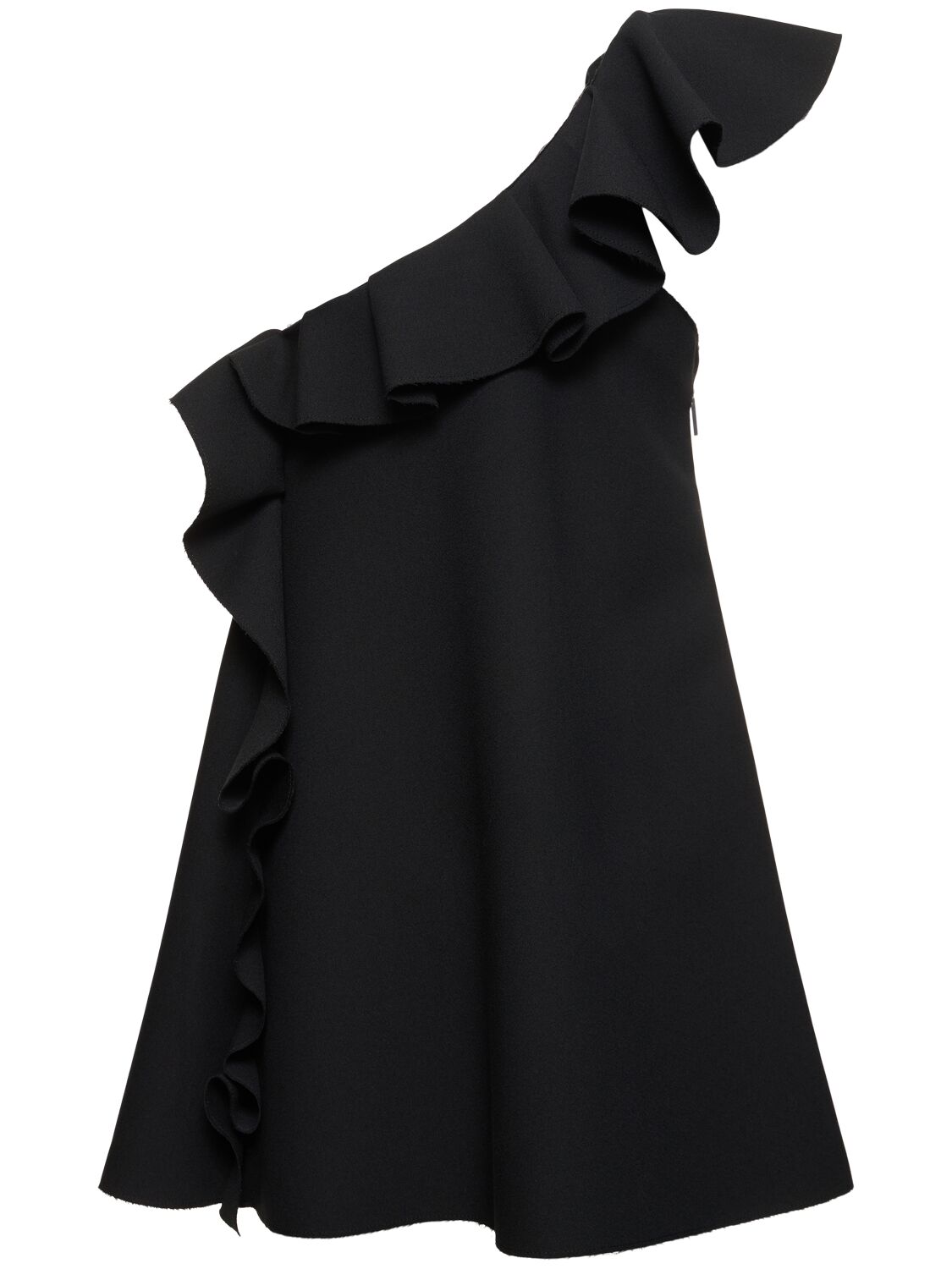 Shop Msgm One-shoulder Ruffled Mini Dress In Black