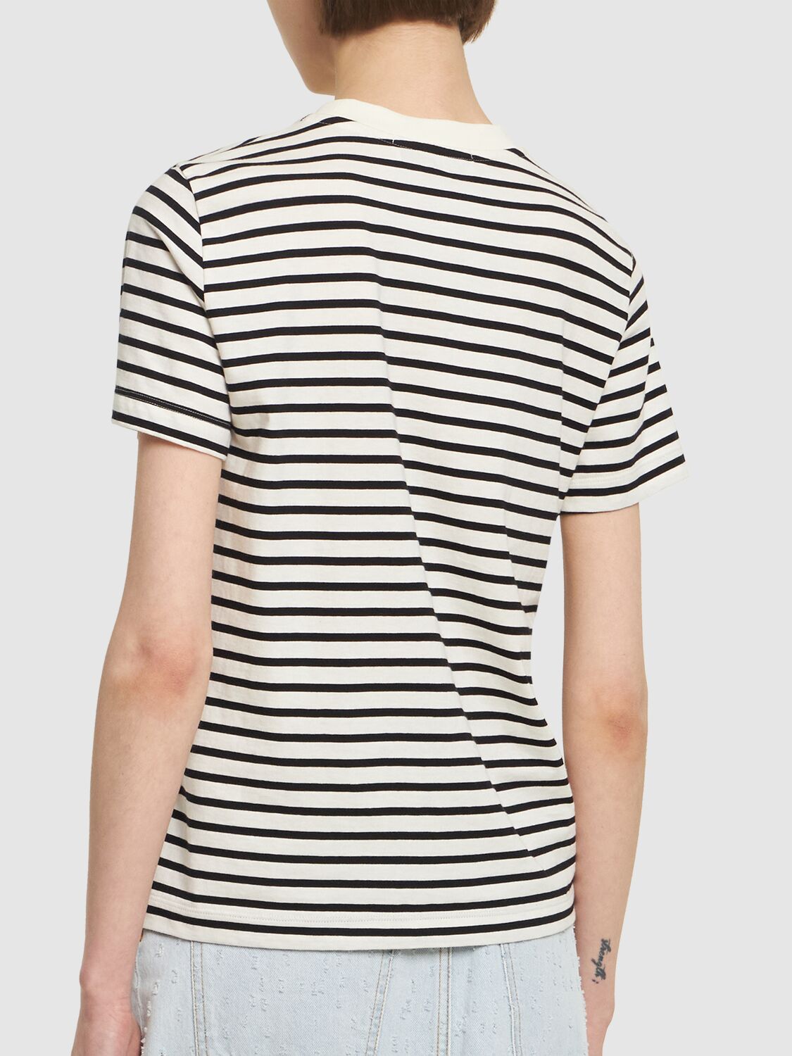 Shop Msgm Striped Cotton T-shirt In Black