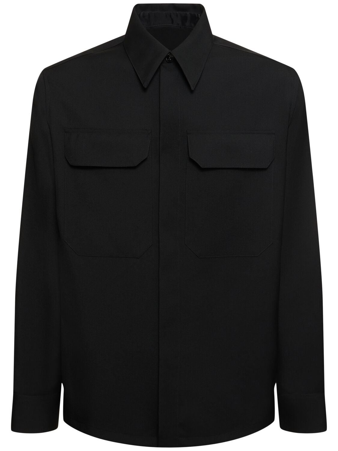 Jil Sander Fine Wool Gabardine Shirt In Black