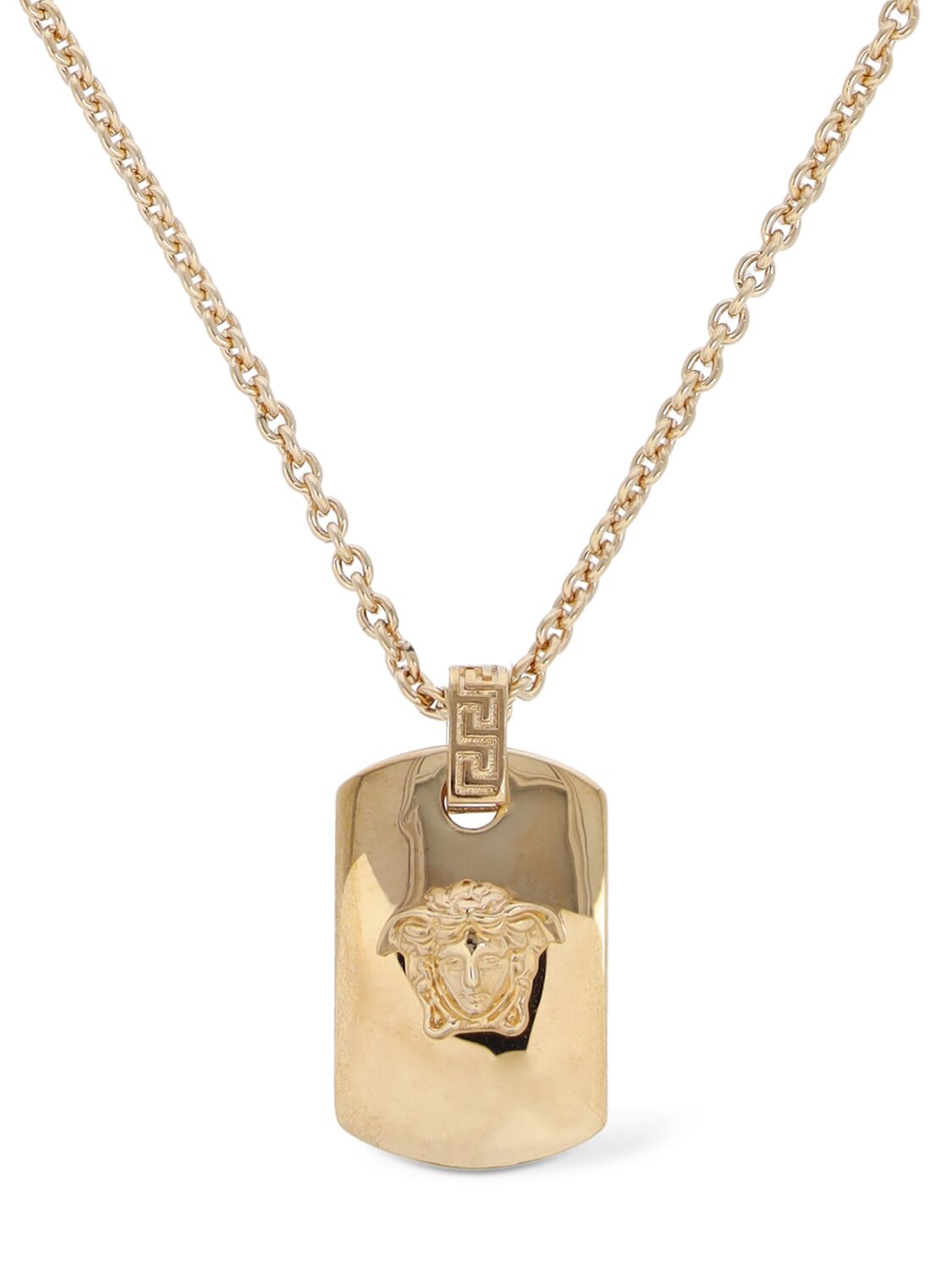 Versace Metal Necklace W/ Logo Charm In Gold