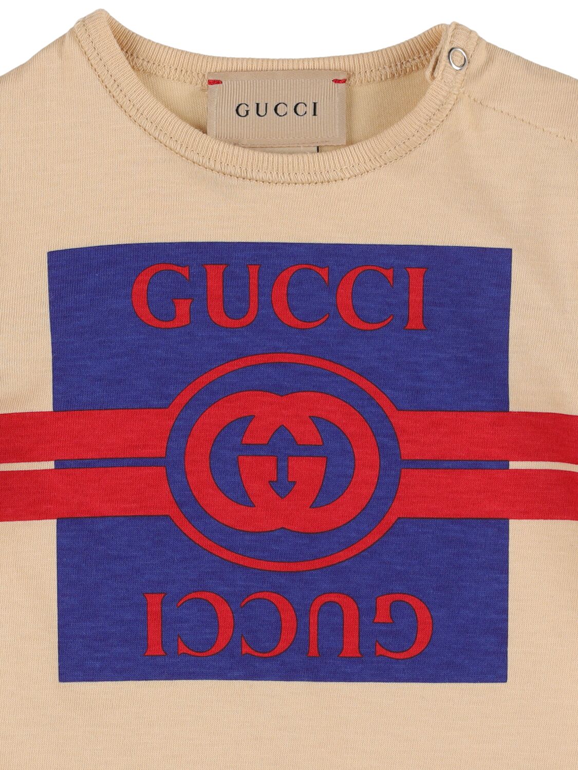 Shop Gucci Cotton Jersey Romper In Cream,multi