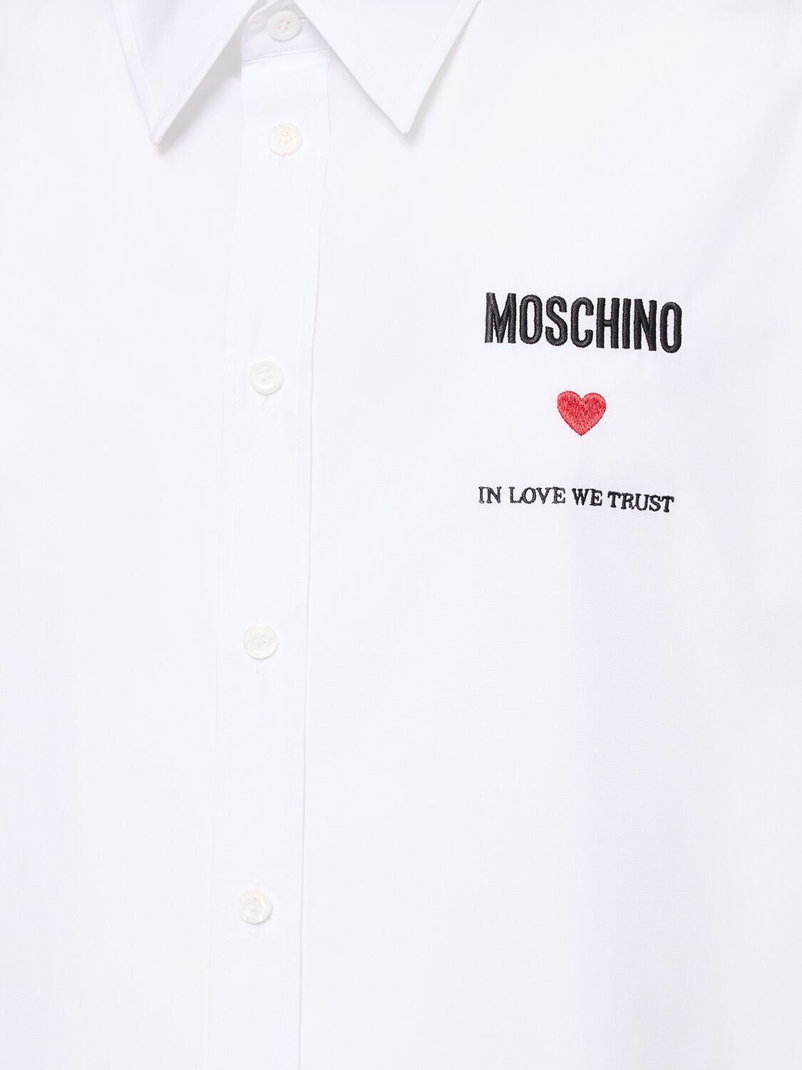 Shop Moschino In Love We Trust Cotton Poplin Shirt In White