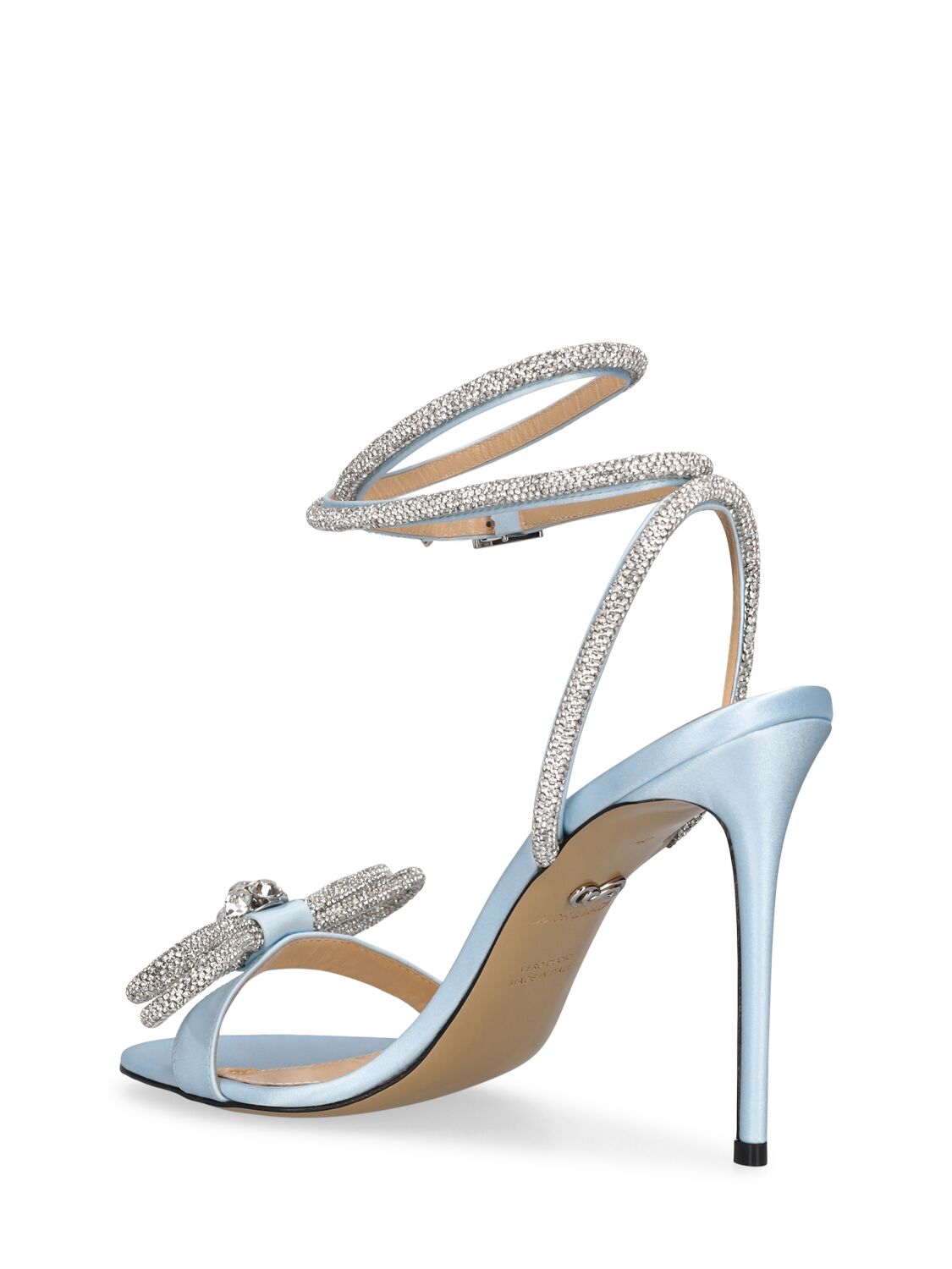 Shop Mach & Mach 110mm Double Bow Satin Sandals In Light Blue