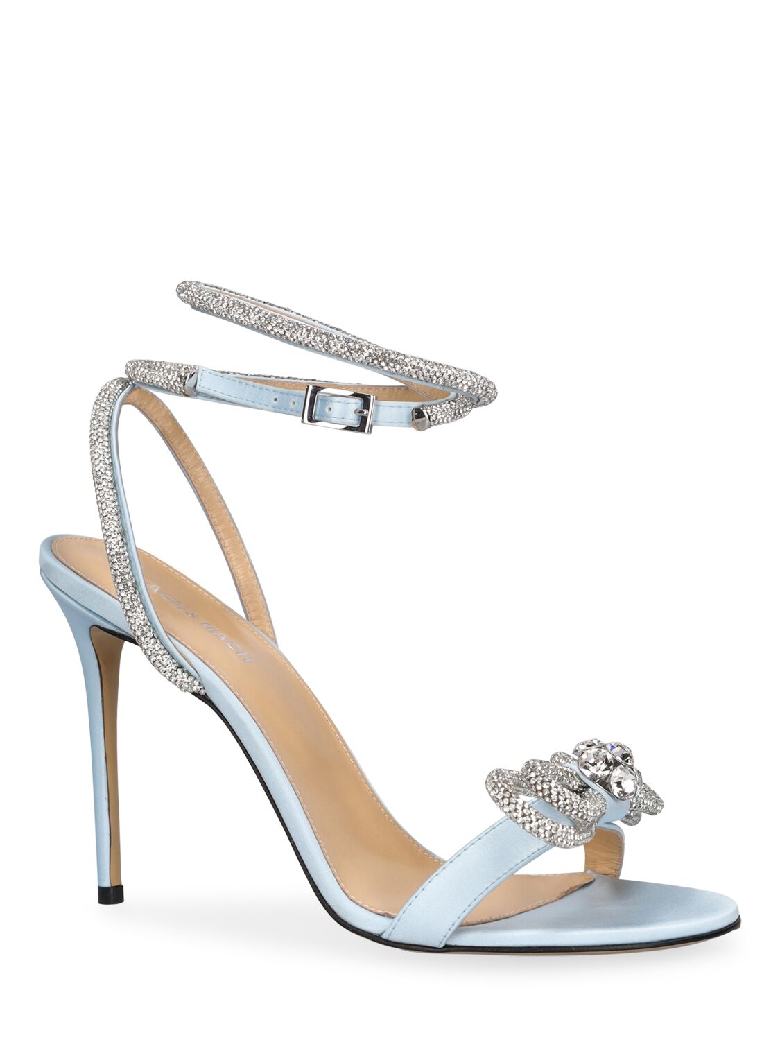 Shop Mach & Mach 110mm Double Bow Satin Sandals In Light Blue