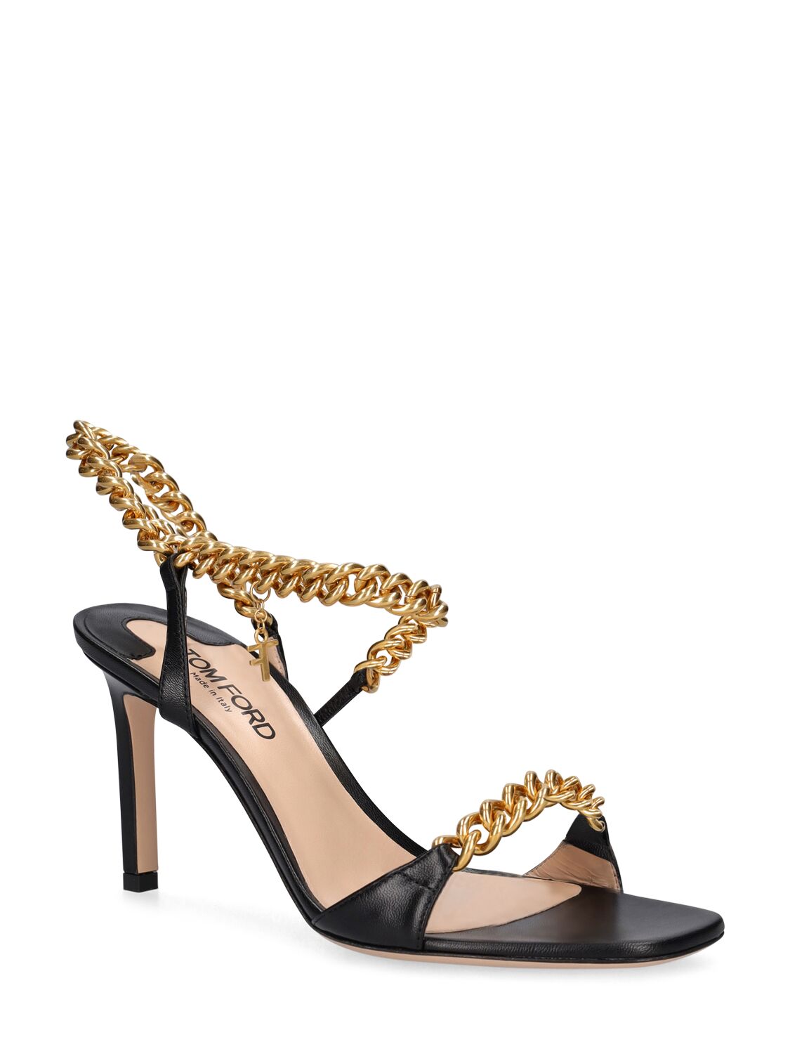 Shop Tom Ford 85mm Zenith Leather & Chain Sandals In Black