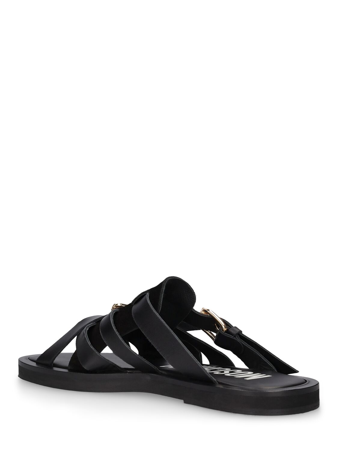 Shop Moschino Leather Sandals In Black