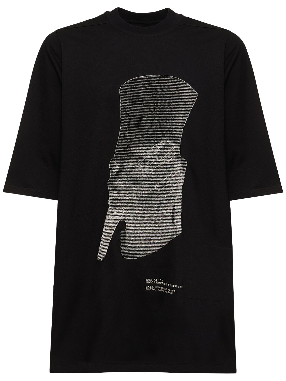 Shop Rick Owens Ron Jumbo Embroidered Cotton T-shirt In Black,pearl