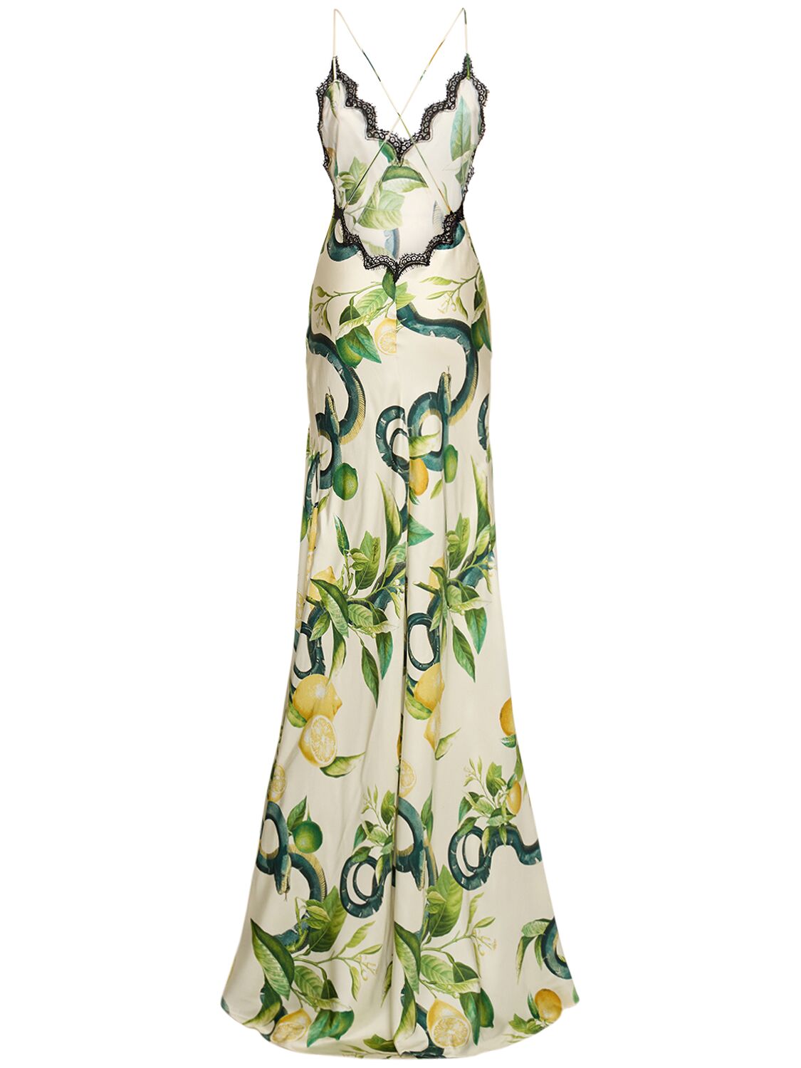 Shop Roberto Cavalli Printed Silk Twill Crisscross Maxi Dress In Multi Ivory