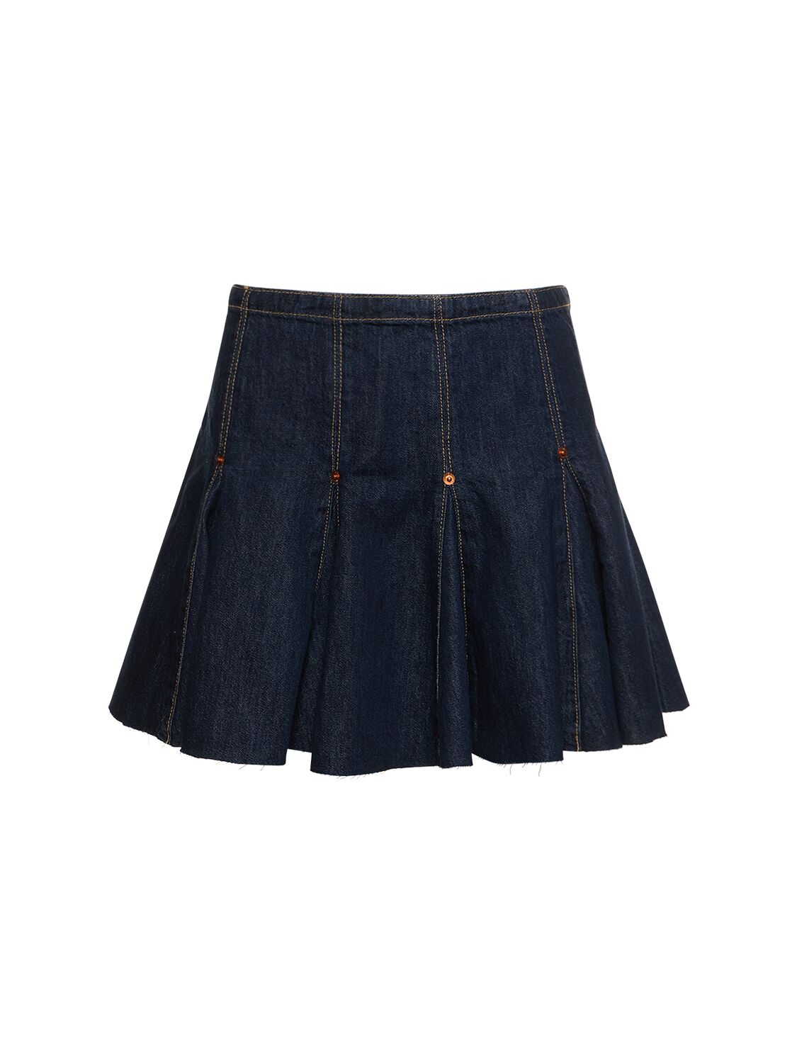 Pleated Denim Cotton Blend Mini Skirt