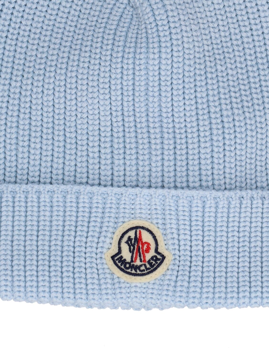 Shop Moncler Logo Cotton Knit Beanie In Blue