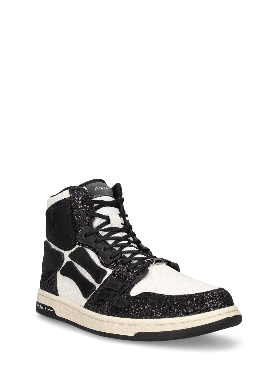 Shop Amiri Glitter Skel Top High Top Sneakers In White,black