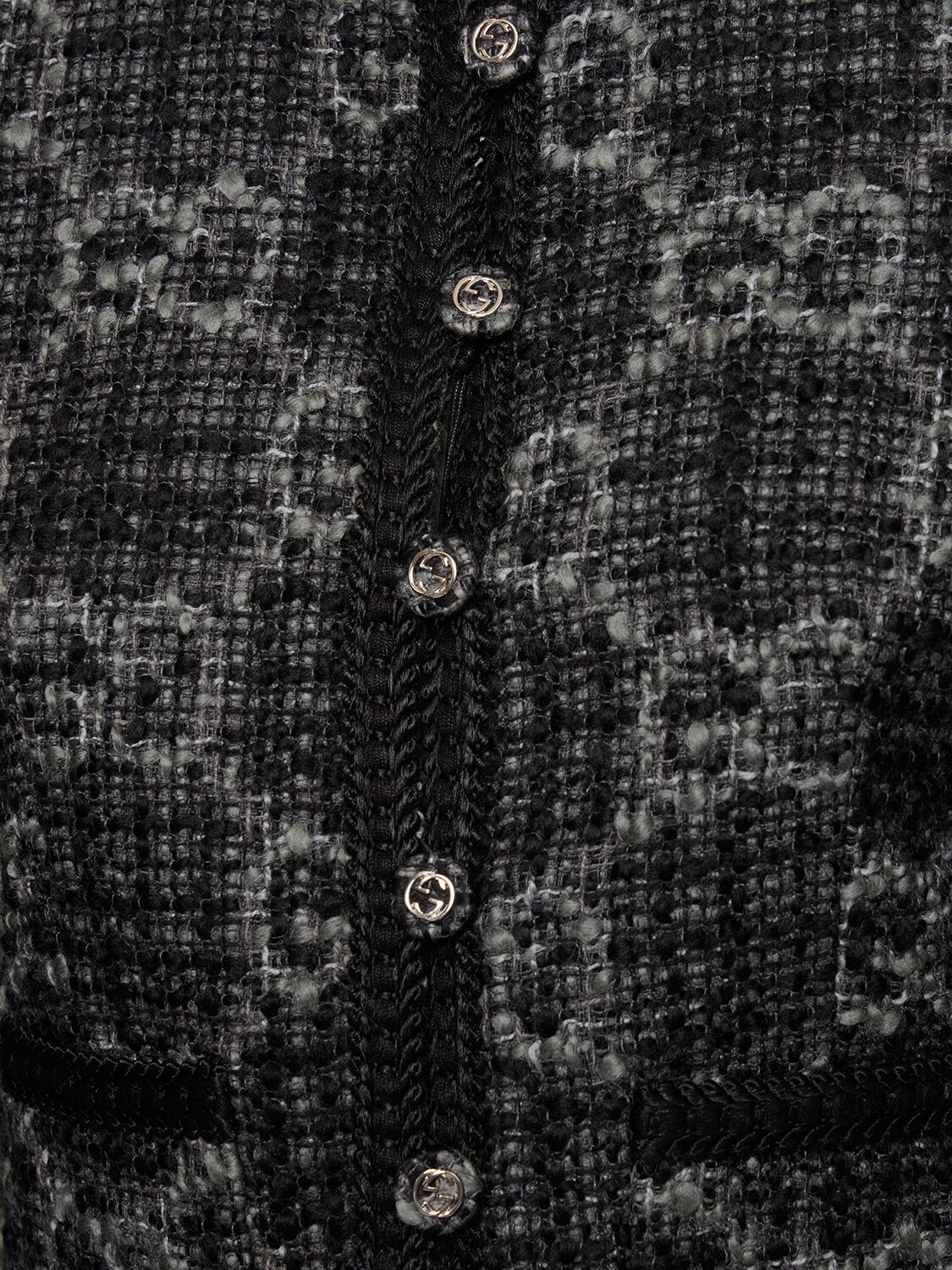 Shop Gucci Gg Wool Blend Tweed Jacket In Dark Grey,black