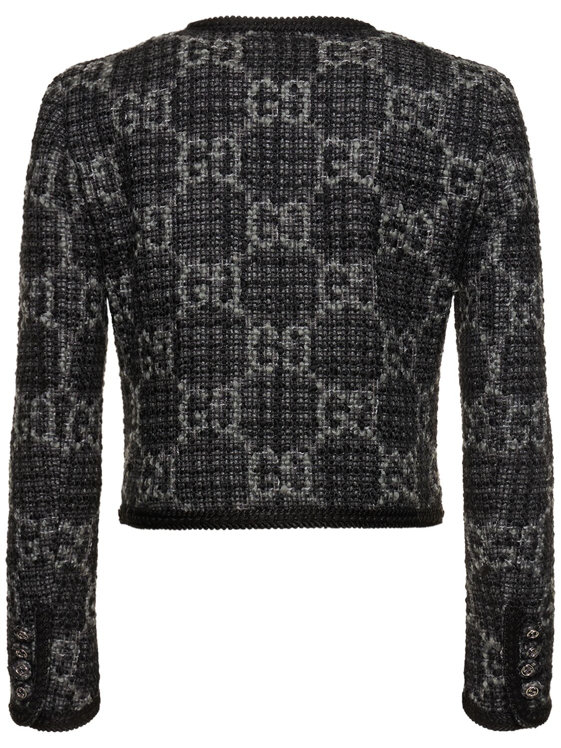 Shop Gucci Gg Wool Blend Tweed Jacket In Dark Grey,black