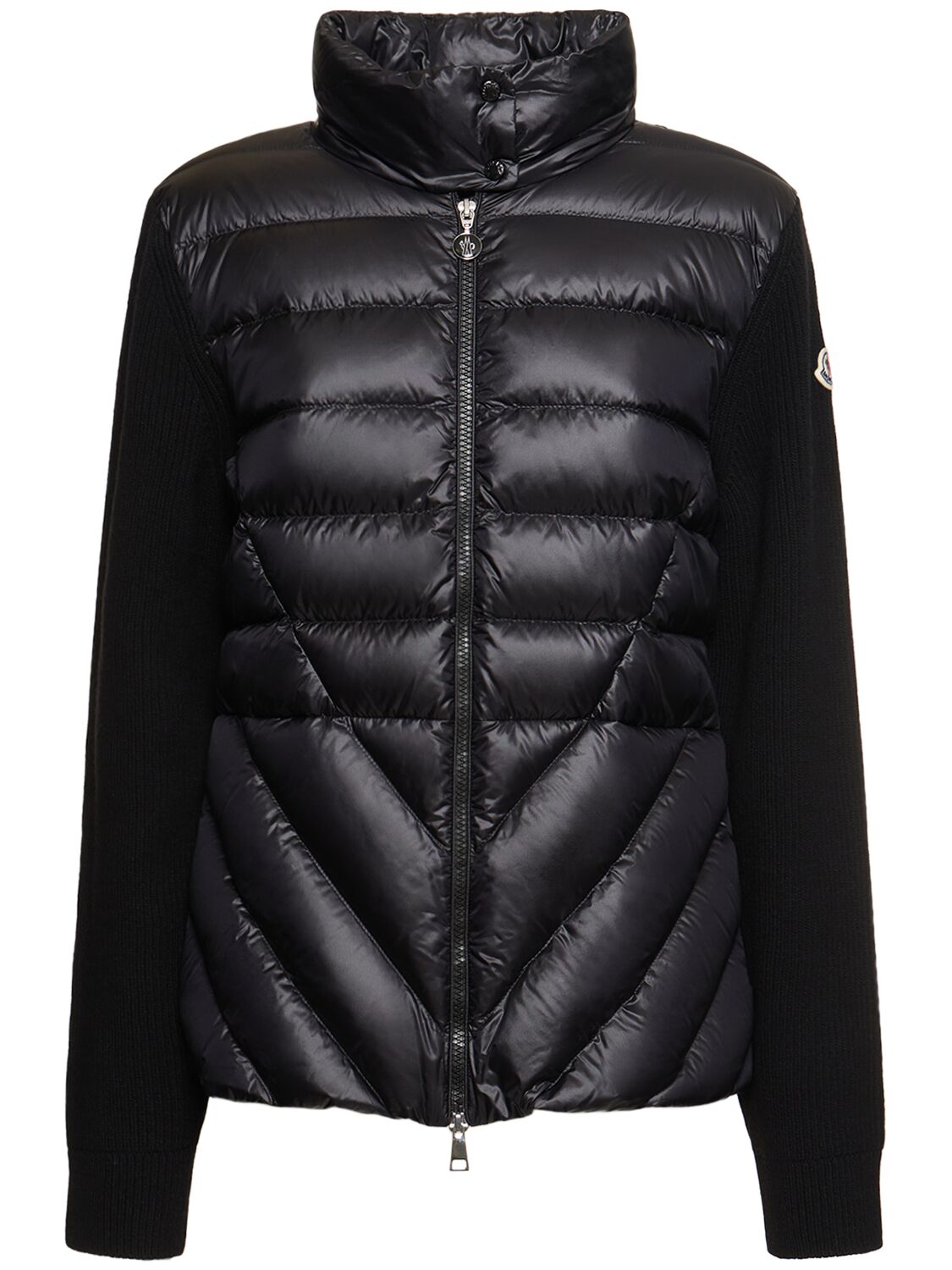 Moncler Tricot Wool Blend Down Cardigan In Black