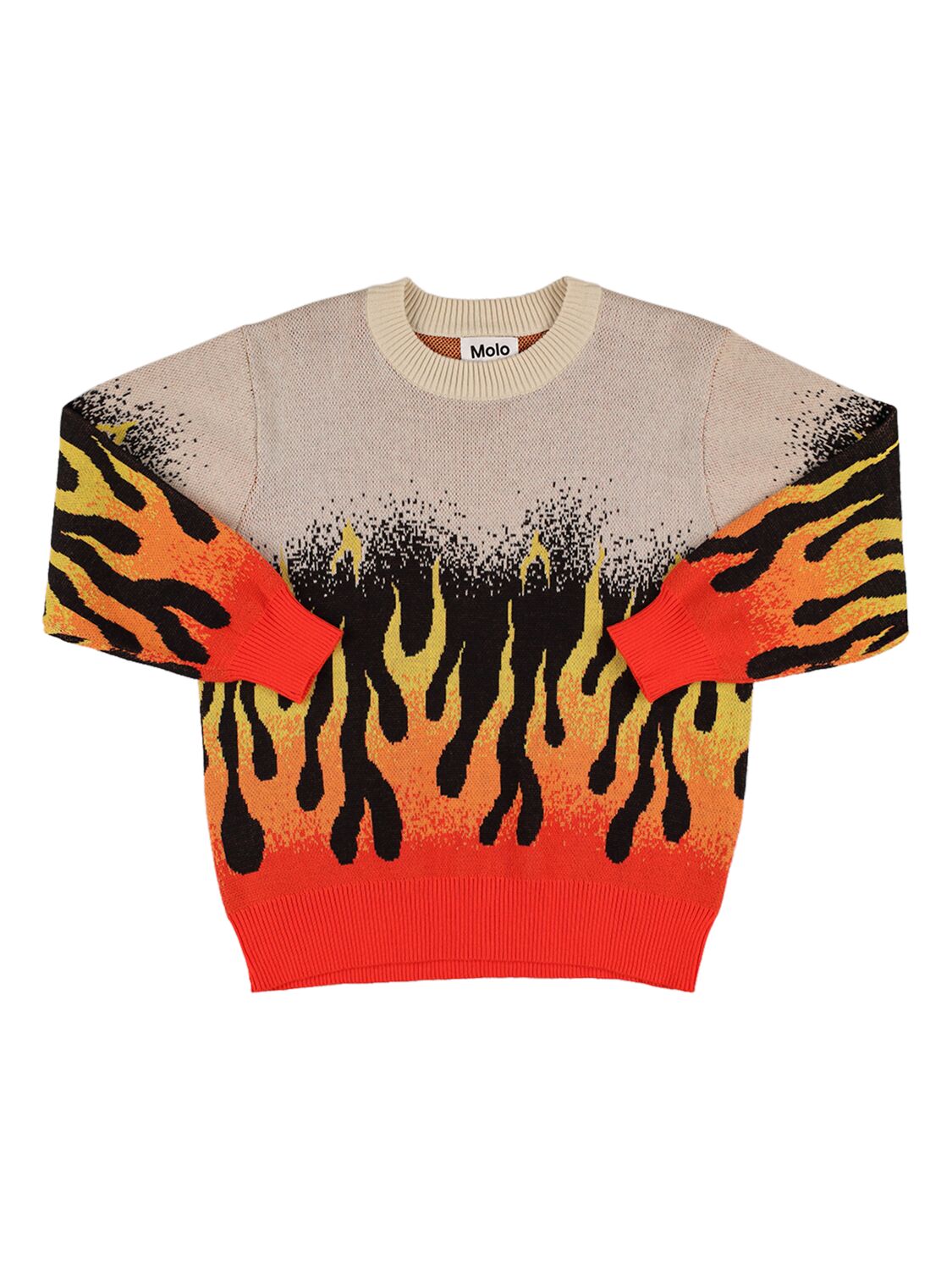 Molo Kids' Beige Sweater For Boy With Flames In Multicolor