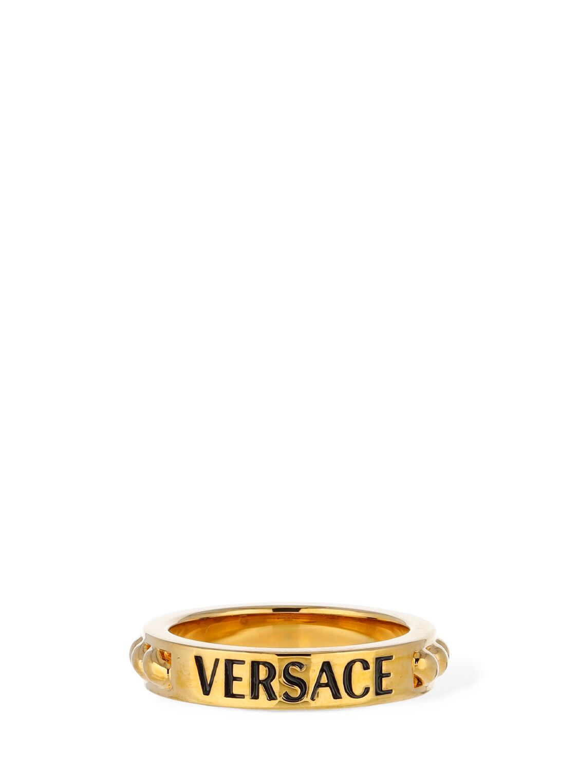 Shop Versace Metal Logo Ring In Gold