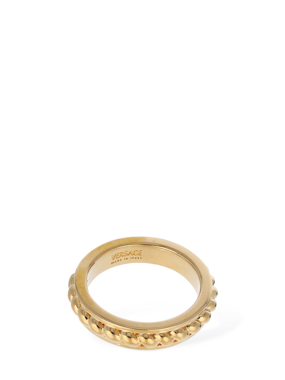 Shop Versace Metal Logo Ring In Gold