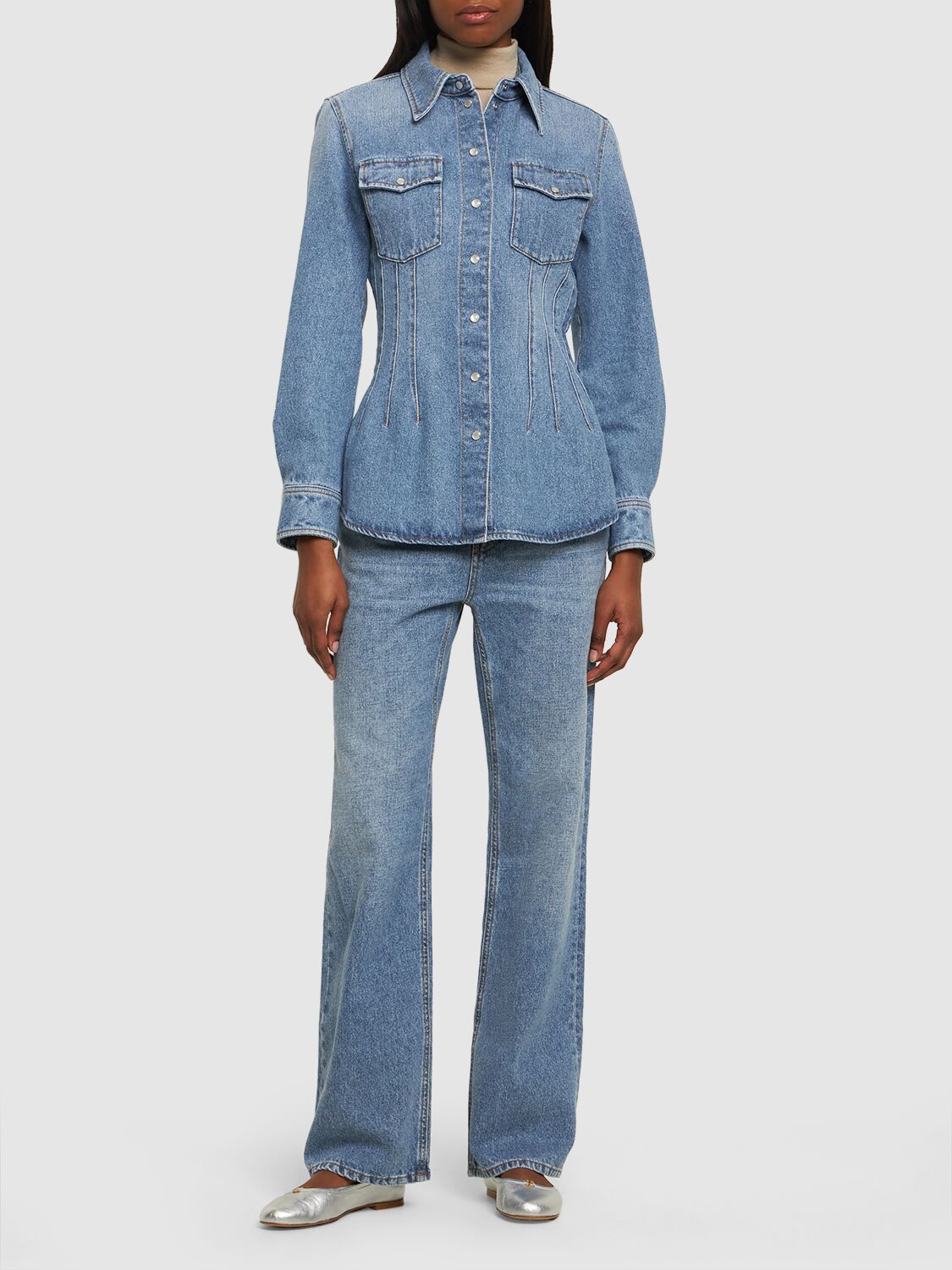 Chloé Cotton & Hemp Denim Classic Shirt In Blue