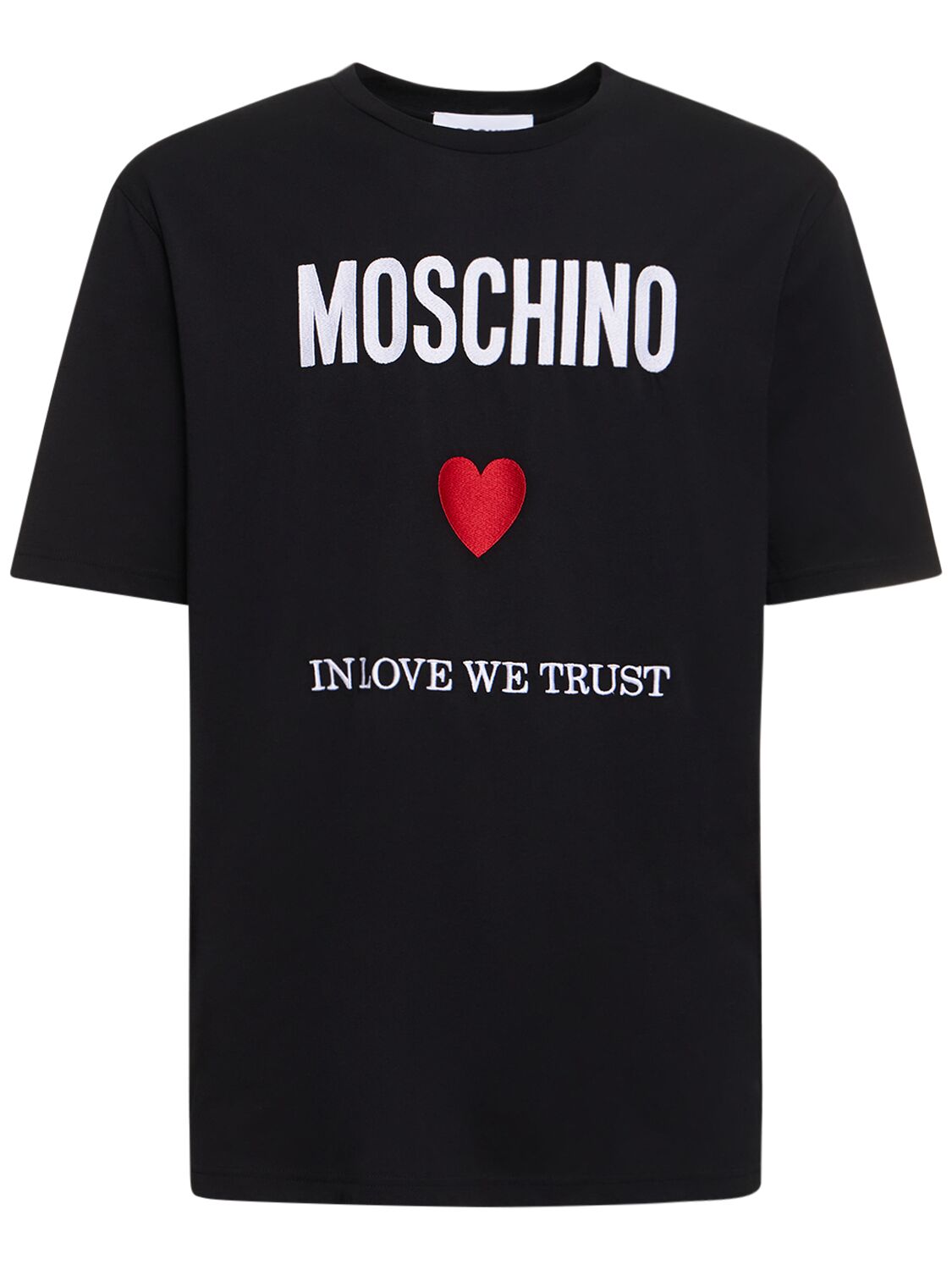 Shop Moschino In Love We Trust Cotton Jersey T-shirt In Black