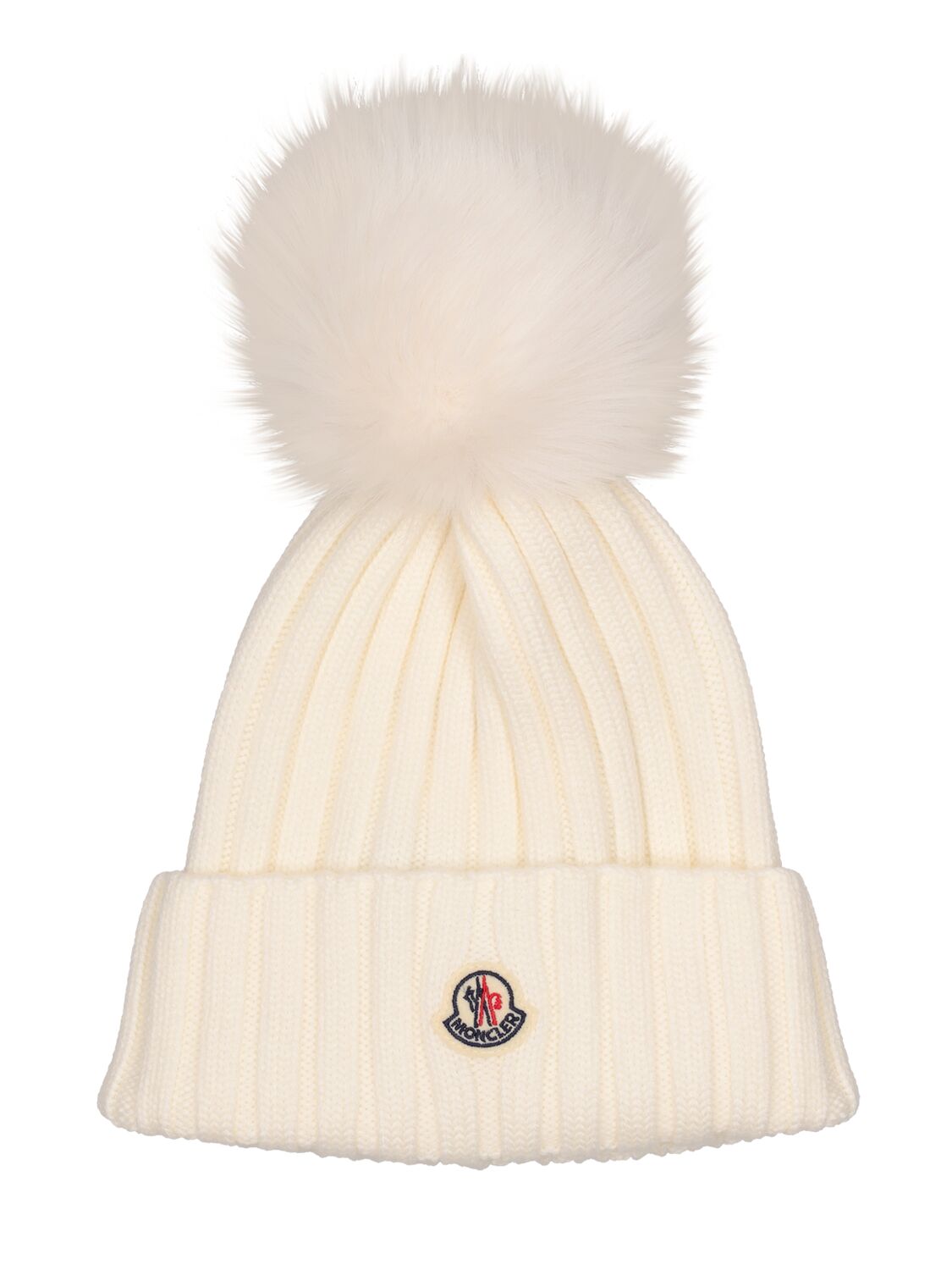 Moncler Logo Tricot Wool Beanie In White