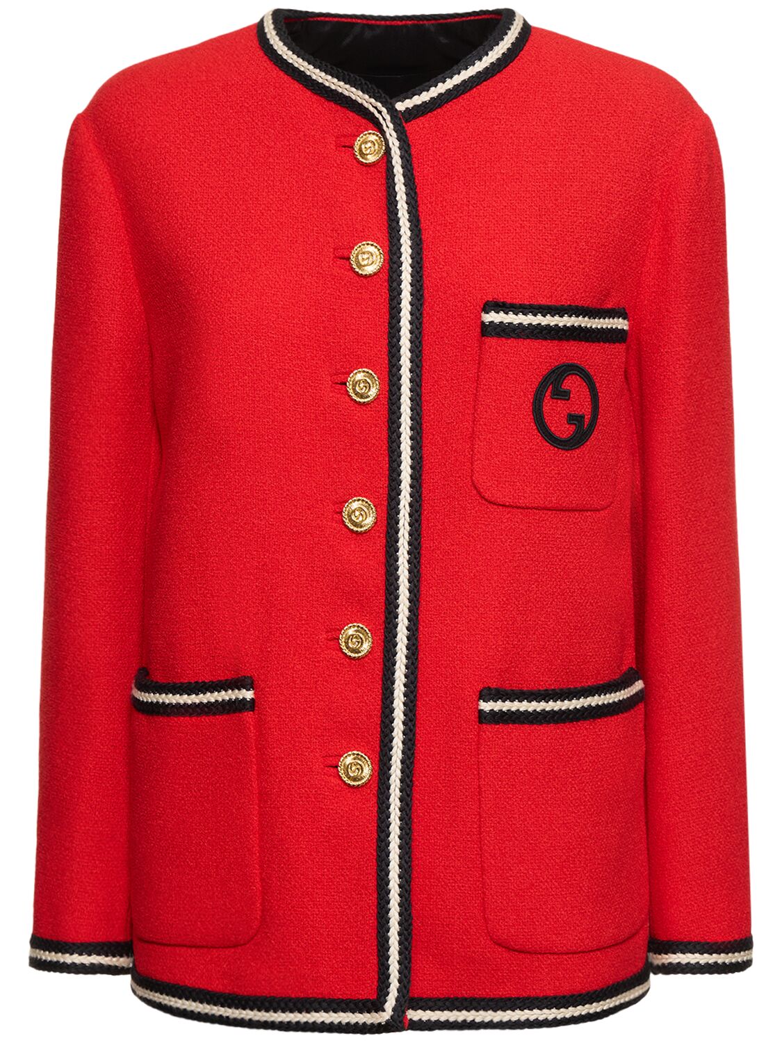 Shop Gucci Wool Tweed Jacket W/ Interlocking G In Strawberry,mix