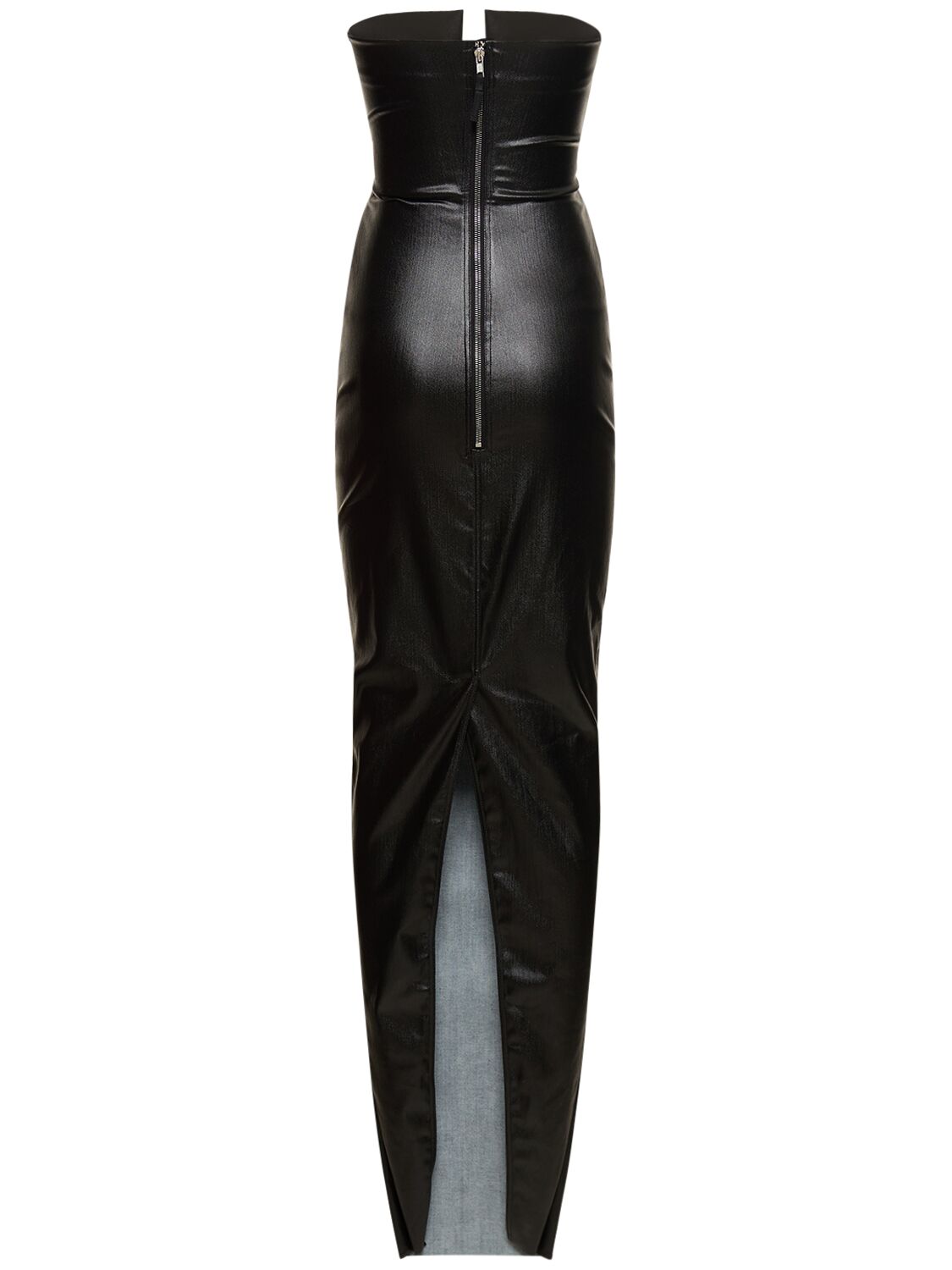 Shop Rick Owens Prong Coated Denim Strapless Maxi Dress In Black