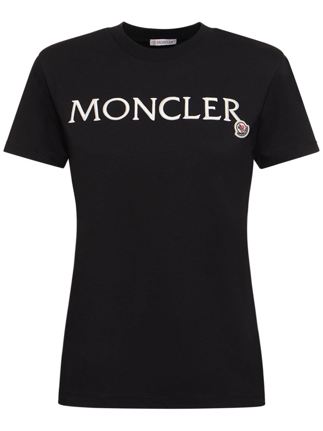 Moncler Embroidered Organic Cotton Logo T-shirt In Black