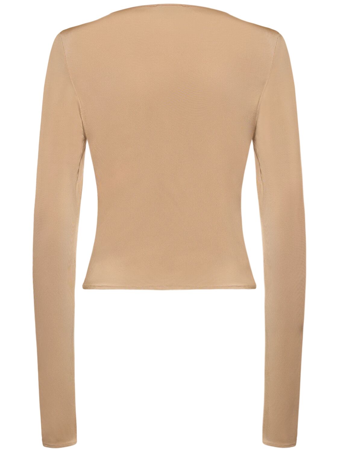 Shop Magda Butrym Draped Jersey Long Sleeve Top W/roses In Beige