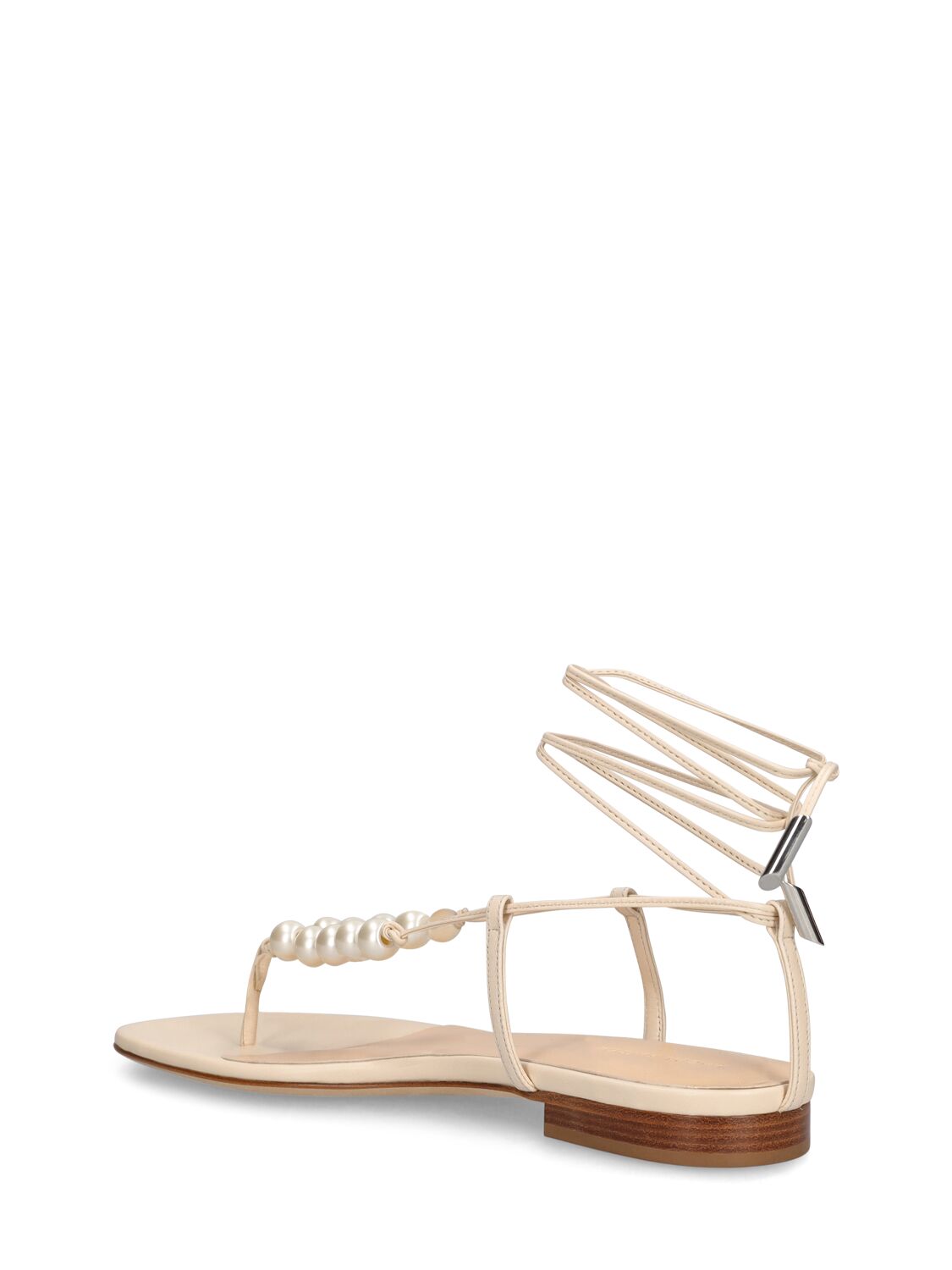 Shop Magda Butrym 10mm Grosgrain & Pearls Flat Sandals In Cream
