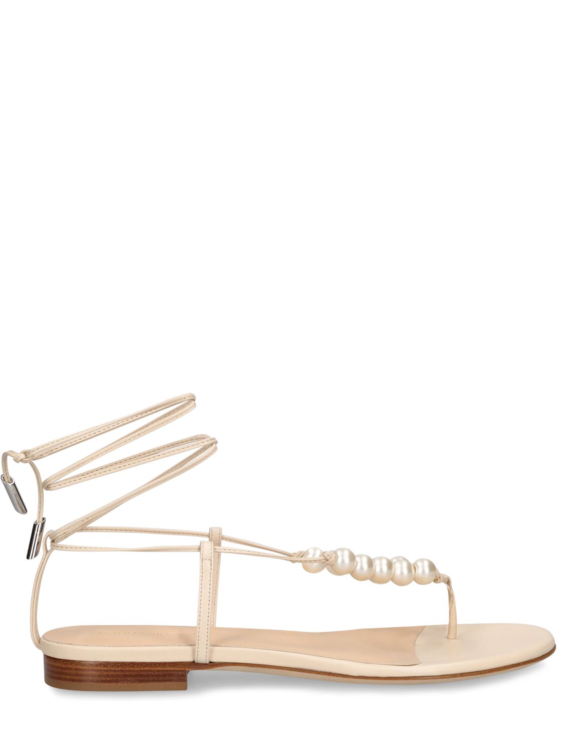 Magda Butrym 10mm Grosgrain & Pearls Flat Sandals In Cream
