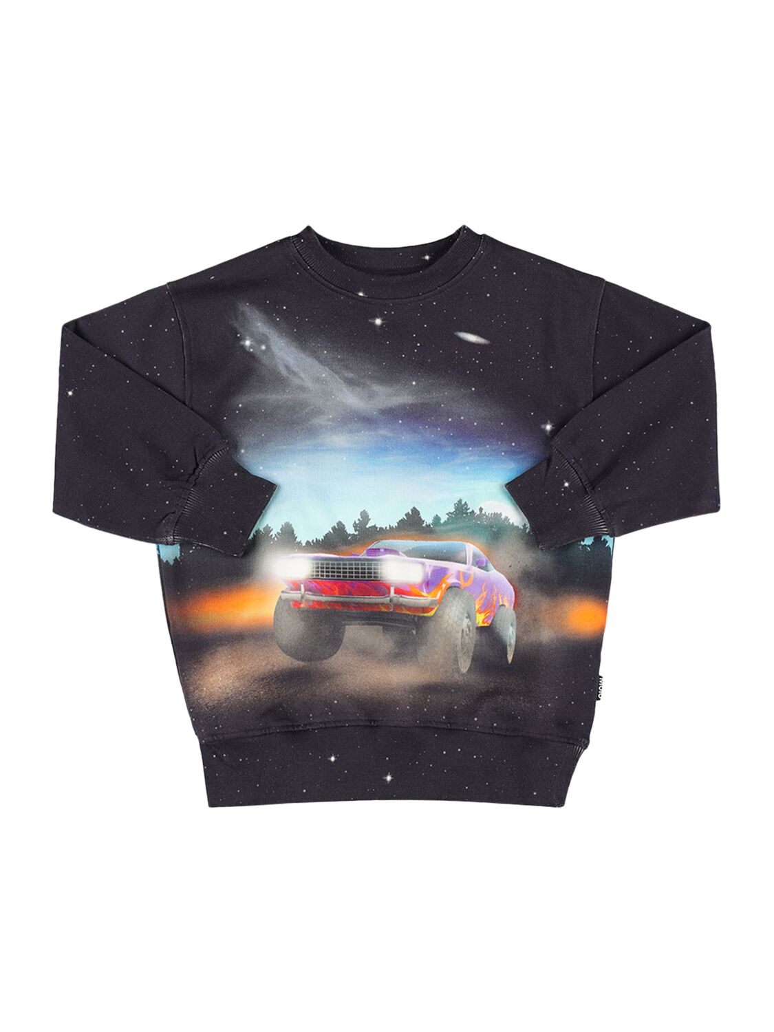 Molo Kids' Black Sweatshirt For Boy With Car Print In Navy