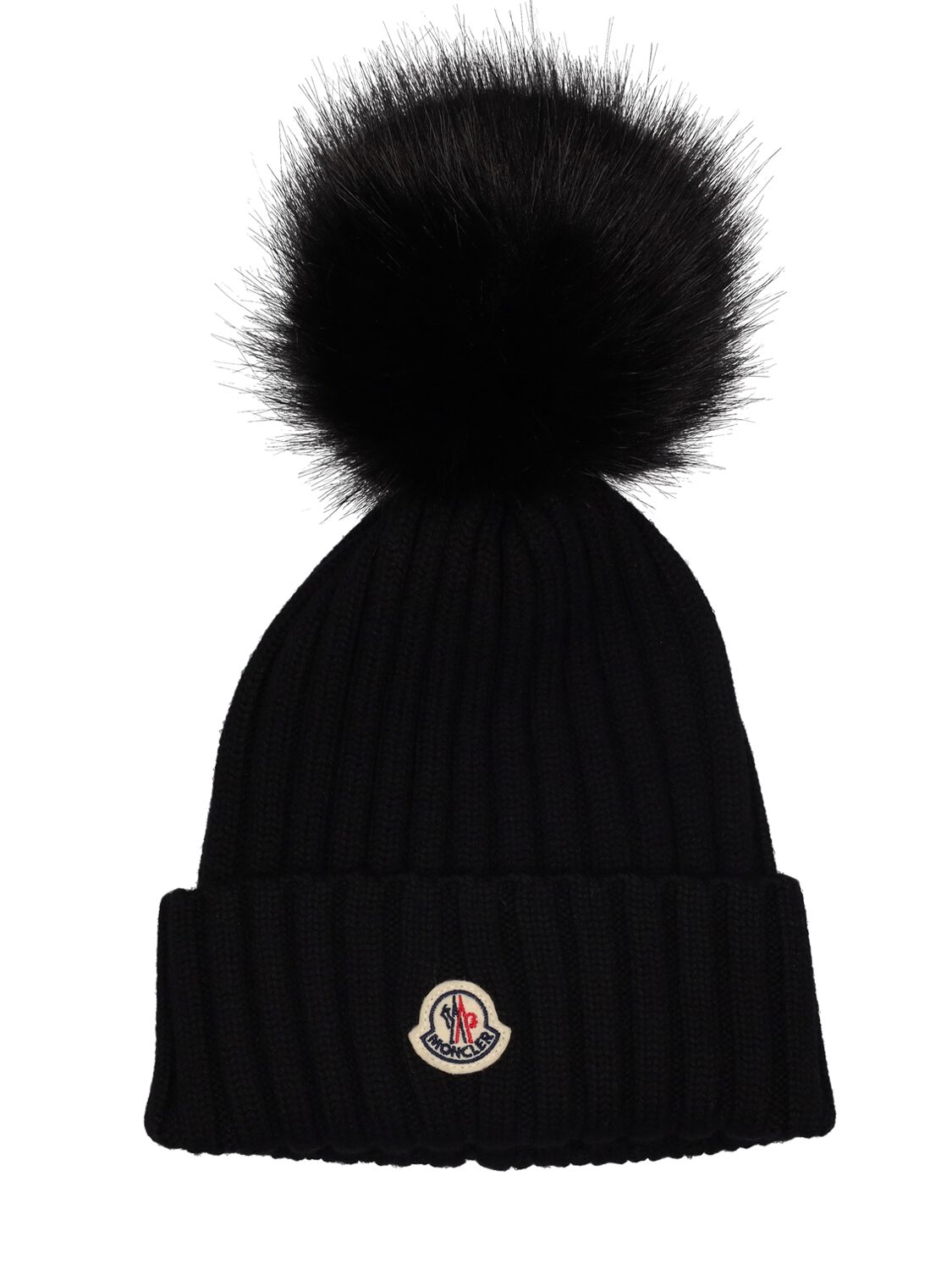 Moncler Logo Tricot Wool Beanie In Black