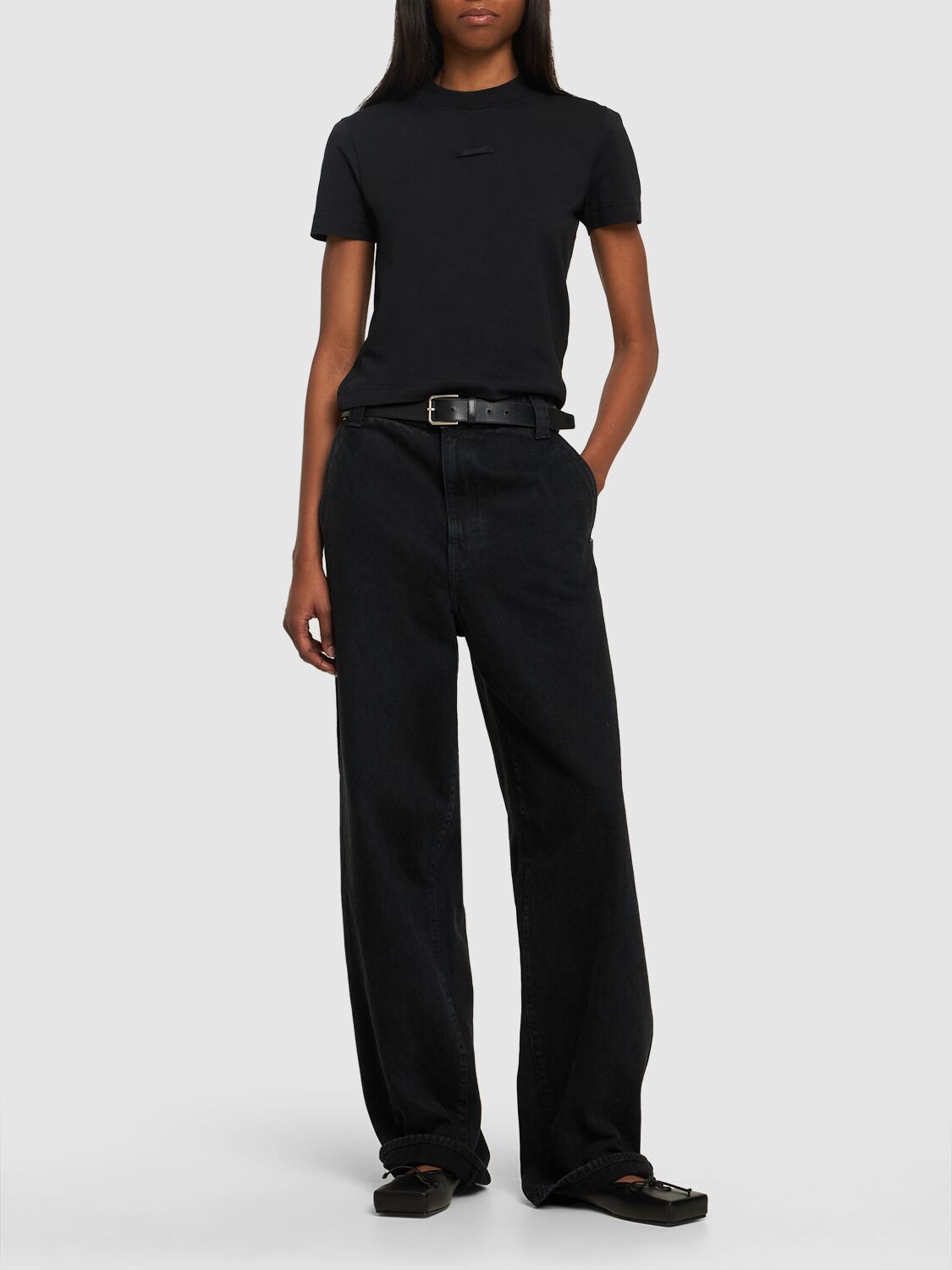 Shop Jacquemus Le T-shirt Gros Grain Cotton T-shirt In Black