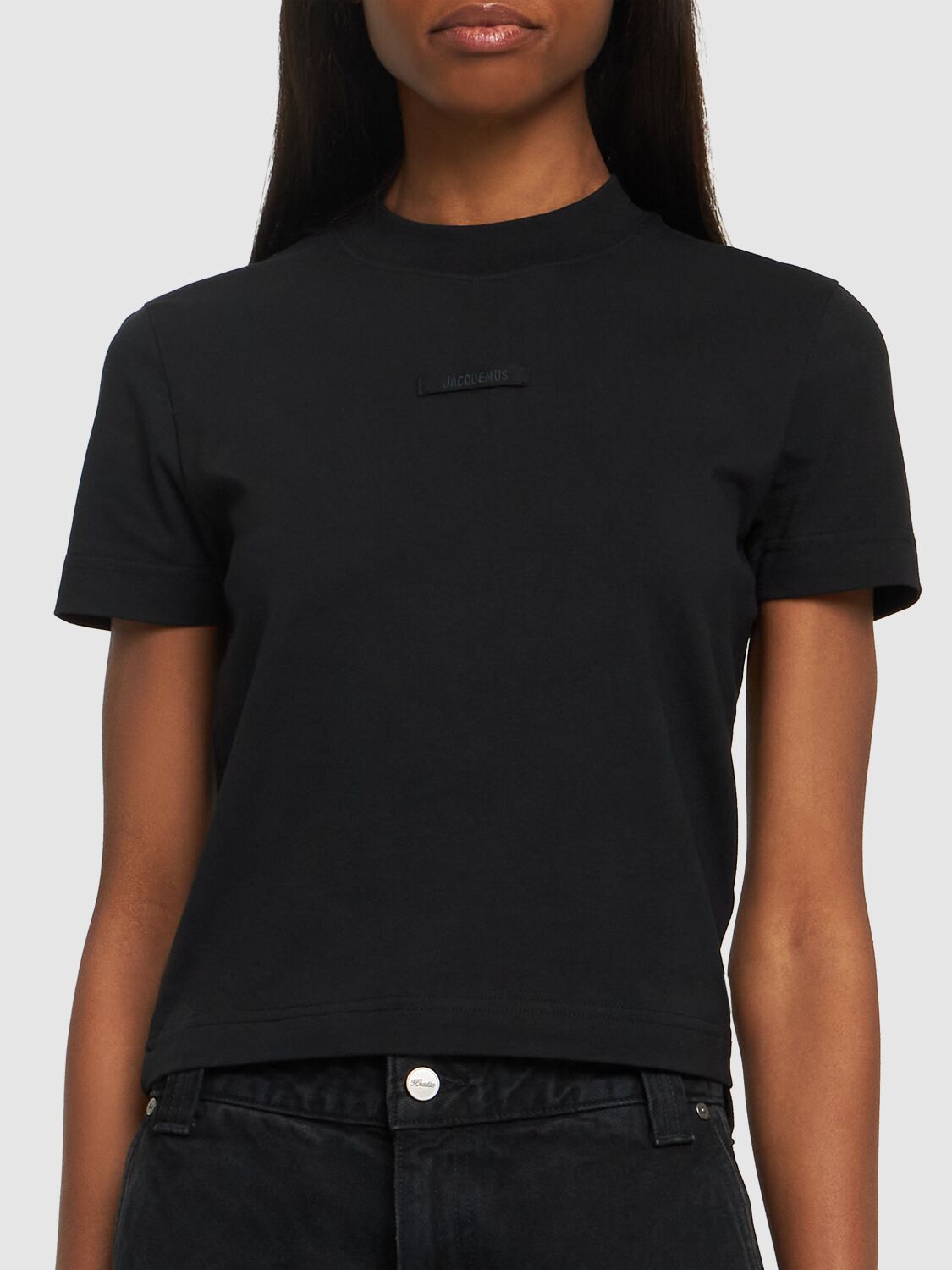 Shop Jacquemus Le T-shirt Gros Grain Cotton T-shirt In Black