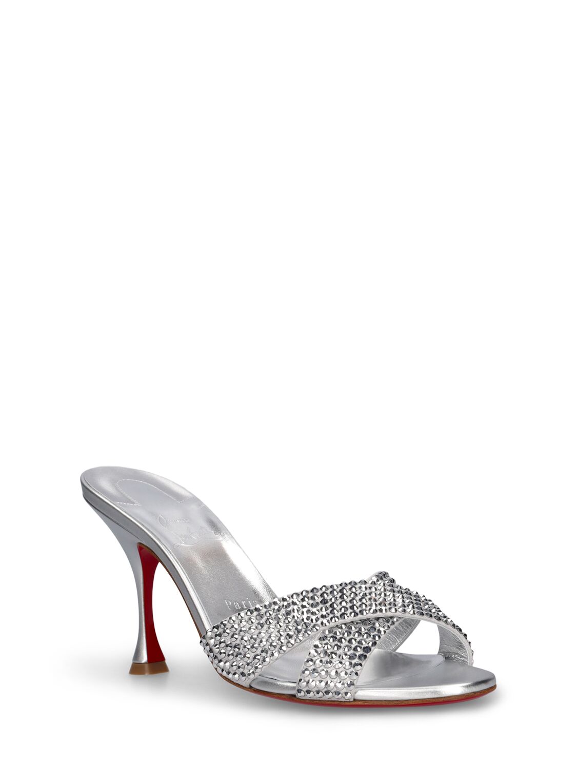 Shop Christian Louboutin 85mm Mariza Laminated Leather Mules In Silver