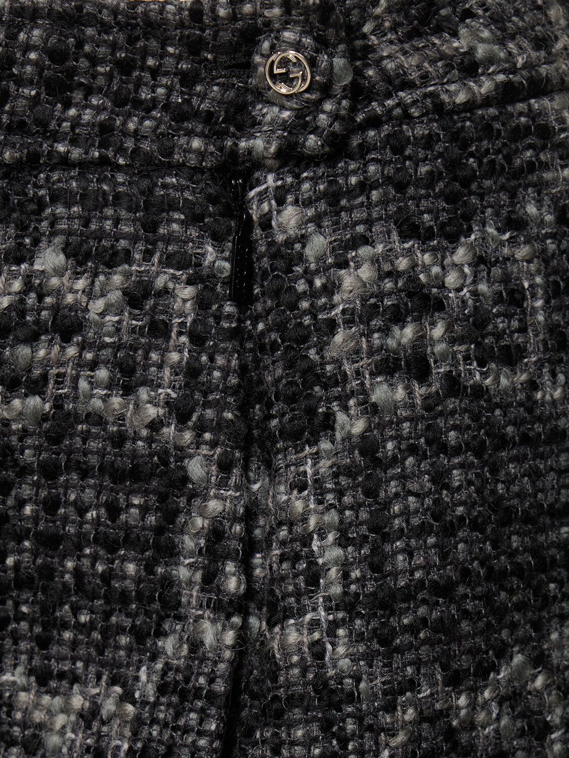 Shop Gucci Gg Wool Blend Tweed Skirt In Dark Grey,grey