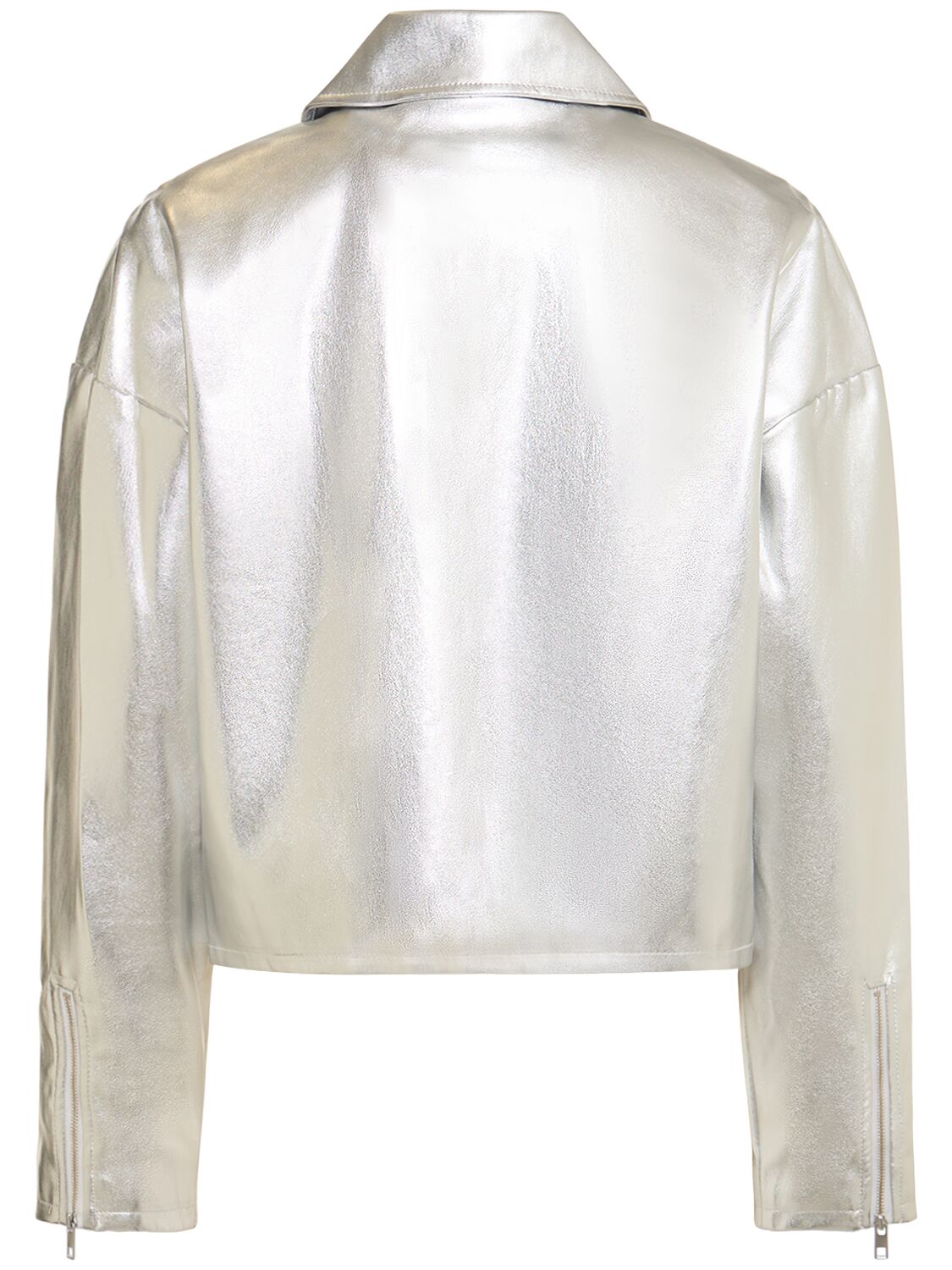 Shop Staud Lennox Faux Leather Jacket In Silver
