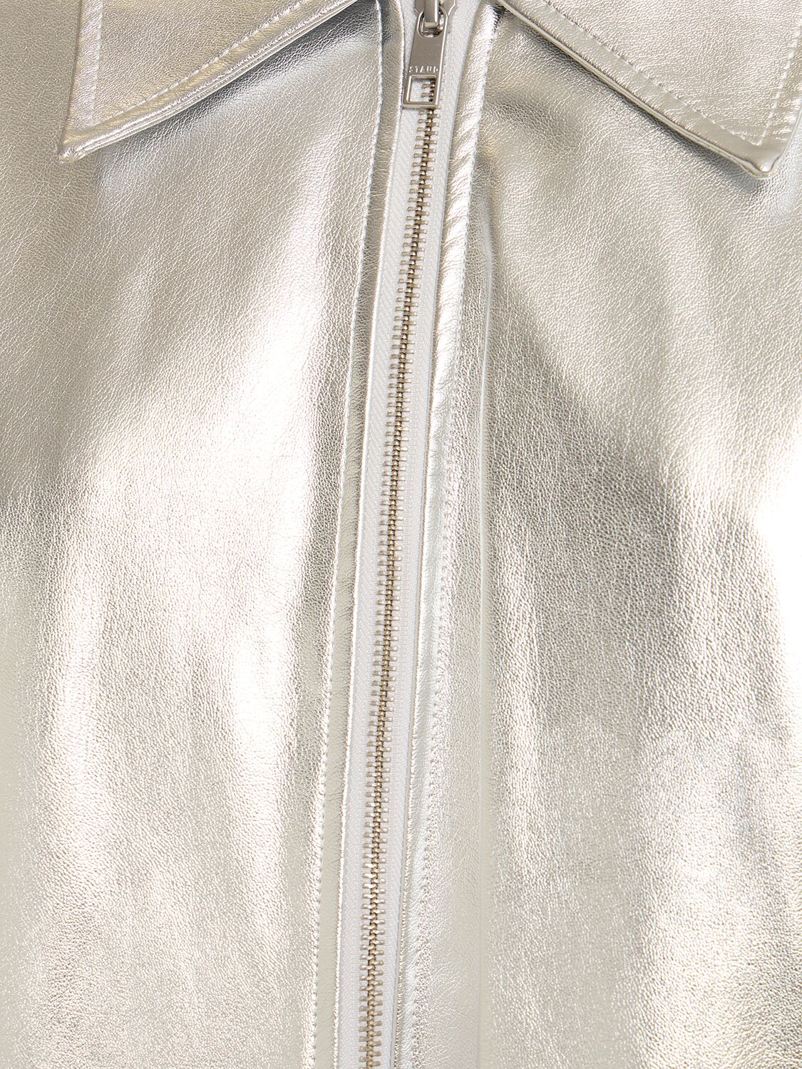 Shop Staud Lennox Faux Leather Jacket In Silver