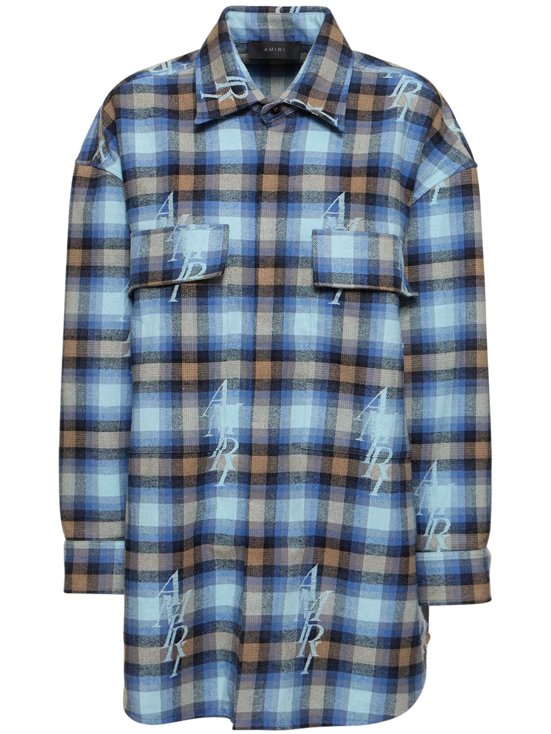 Image of Checked Cotton Blend Flannel Shirt
