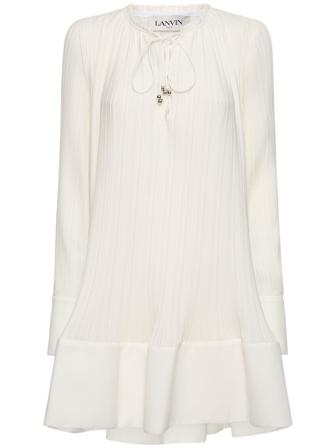 Lanvin Pleated Viscose Flared Mini Dress In White