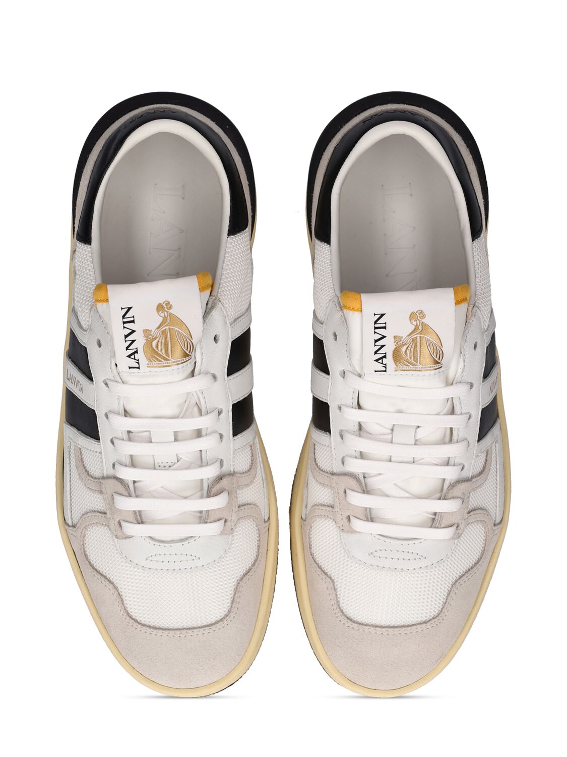 Shop Lanvin 10mm Clay Poly & Leather Sneakers In White,black