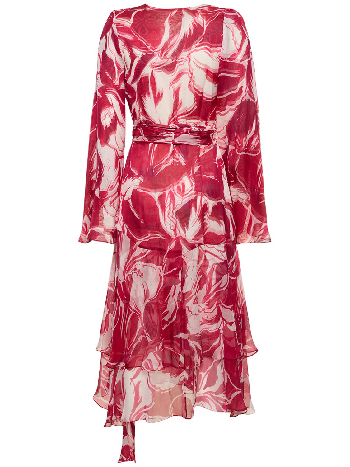 Shop Costarellos Juniper Printed Silk Midi Wrap Dress In Multi,red