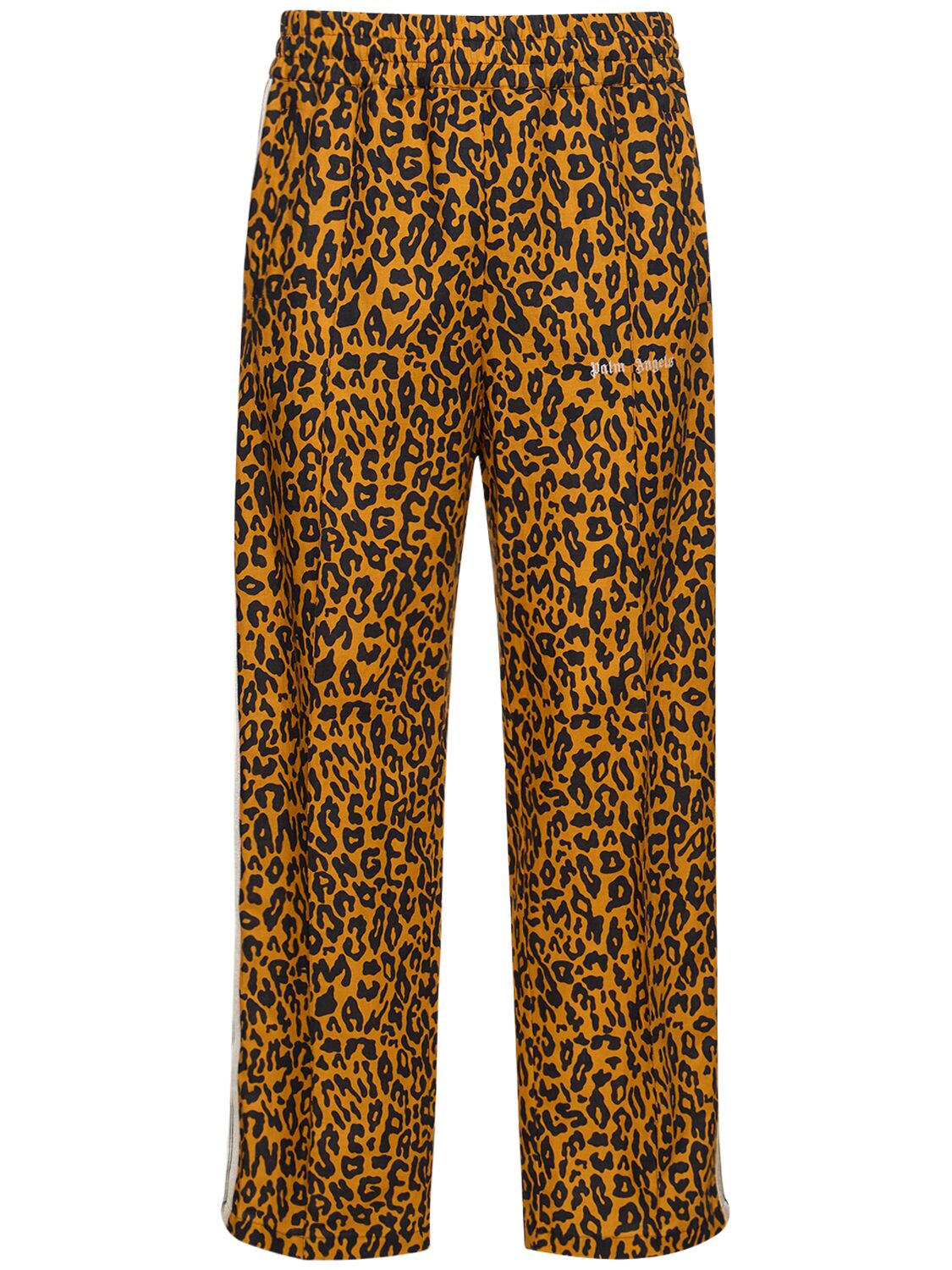 Shop Palm Angels Cheetah Linen Blend Track Pants In Orange,black