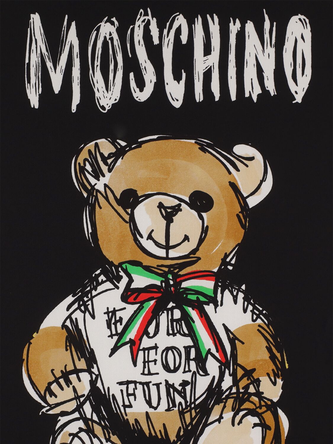 Shop Moschino Teddy Bear Silk Twill Scarf In Black