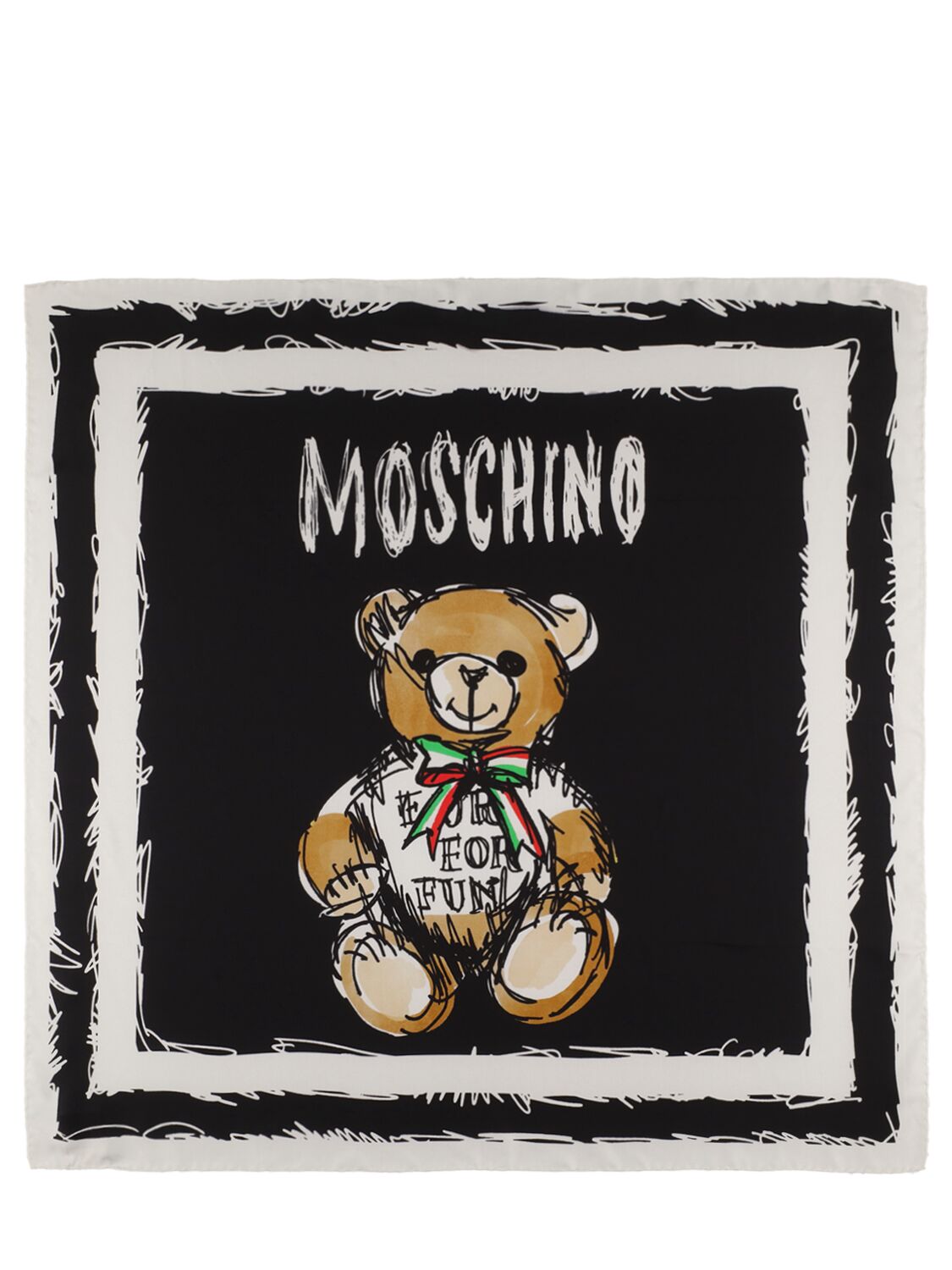 Moschino Teddy Bear Silk Twill Scarf In Black