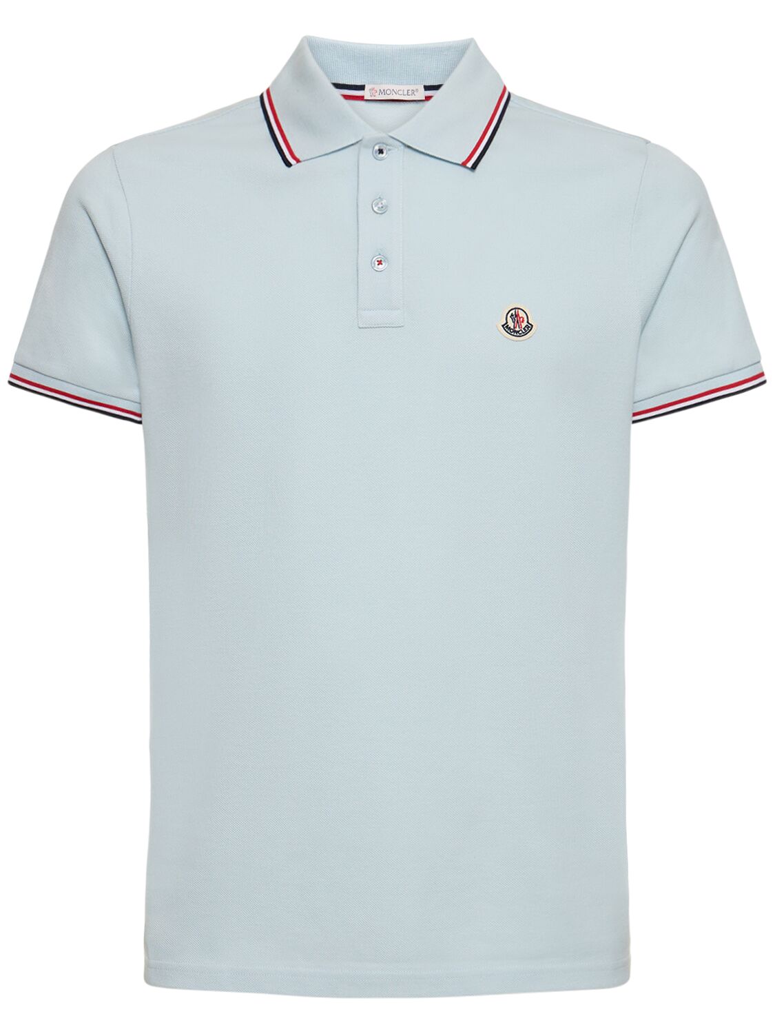 Moncler Logo Patch Cotton Polo Shirt In Blue